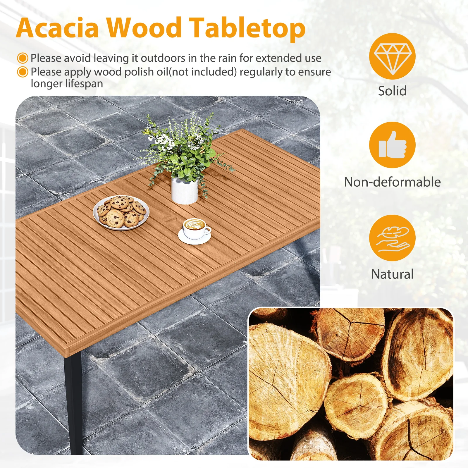 63 Inches Outdoor Indoor Dining Table with 1.97 Inches Umbrella Hole and Metal Legs - Image 9