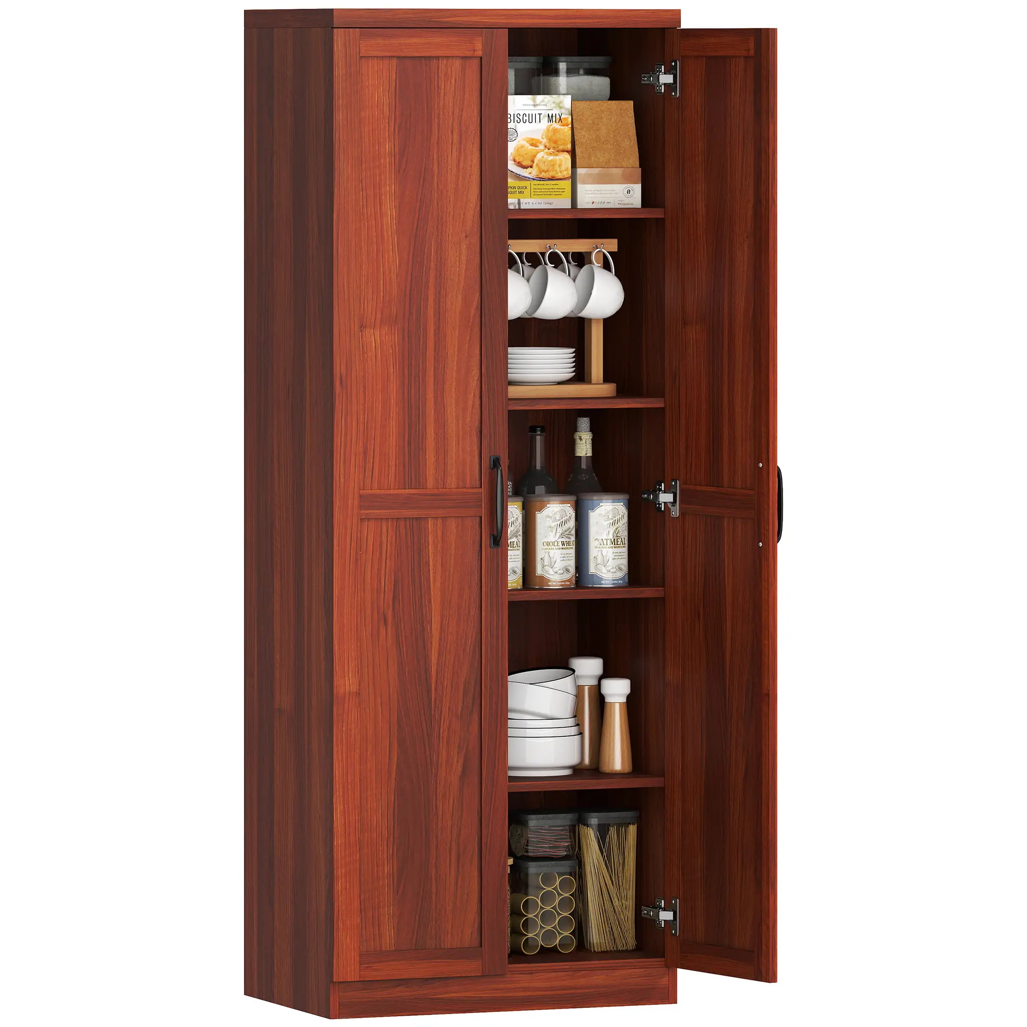 63" Kitchen Storage Cabinet, 5-Tier Pantry with Doors, Adjustable Shelves, Tan - Image 11