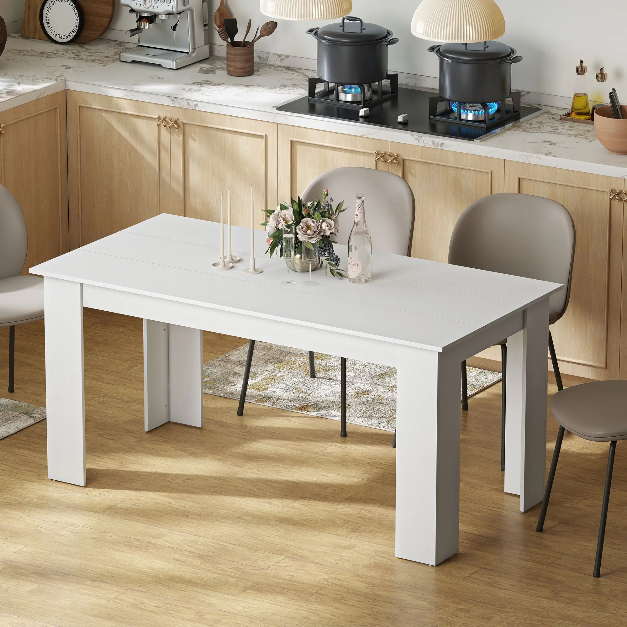 63" Kitchen Table for 4-6 People, Wood Effect, White - Image 10