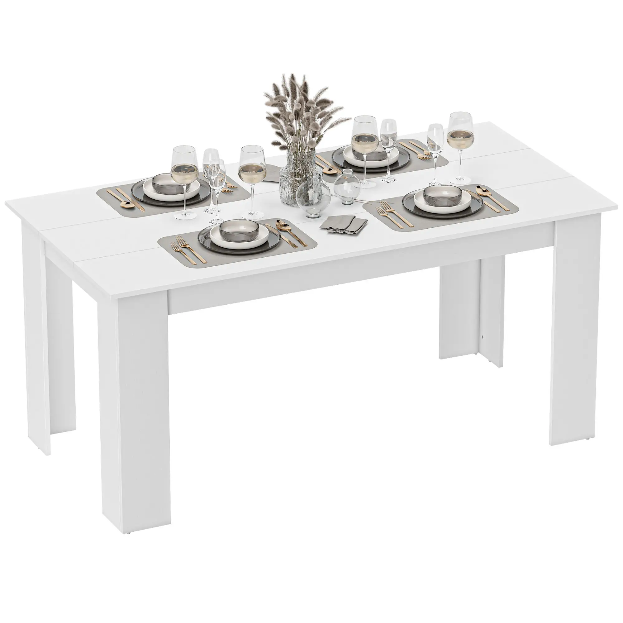 63" Kitchen Table for 4-6 People, Wood Effect, White - Image 11