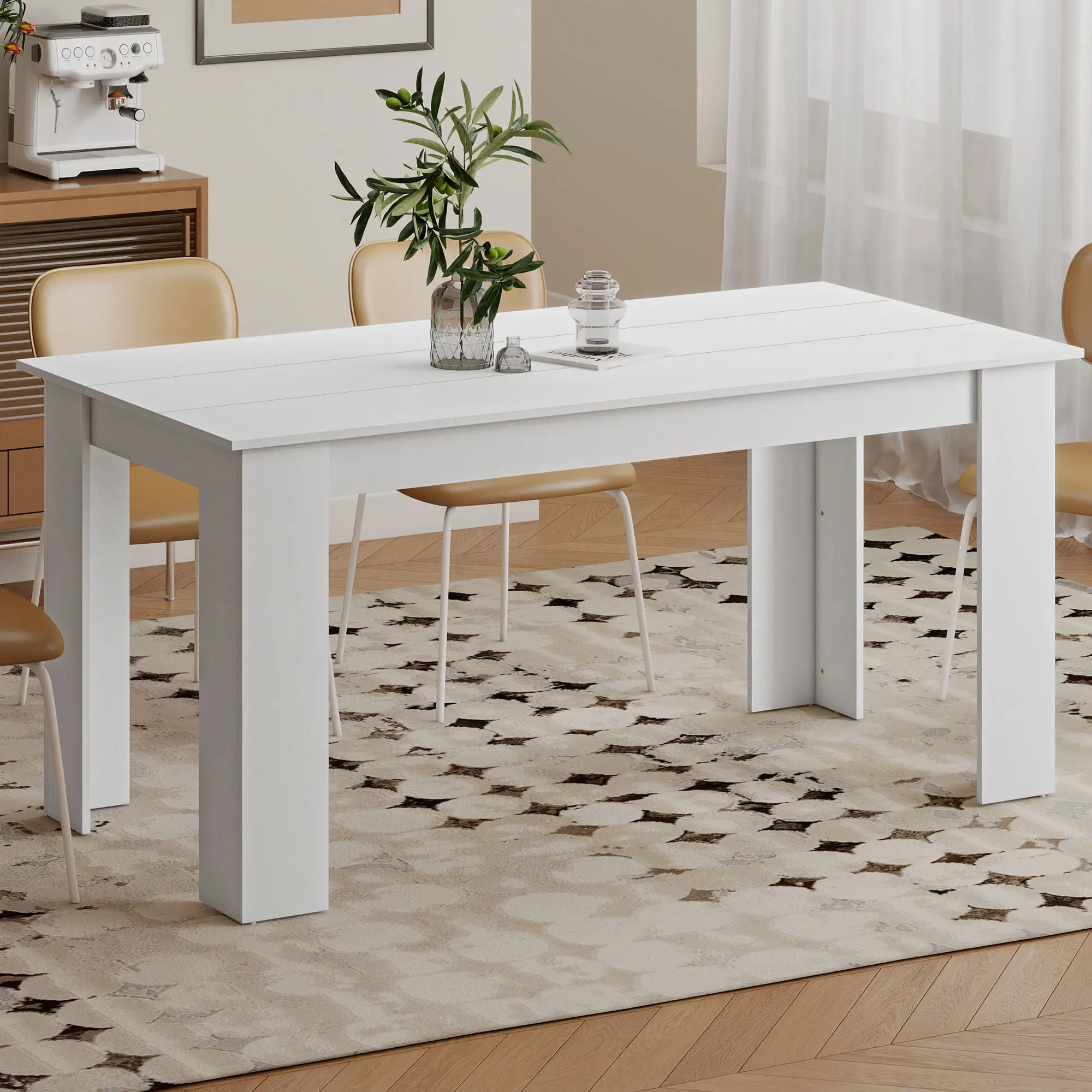63" Kitchen Table for 4-6 People, Wood Effect, White - Image 2