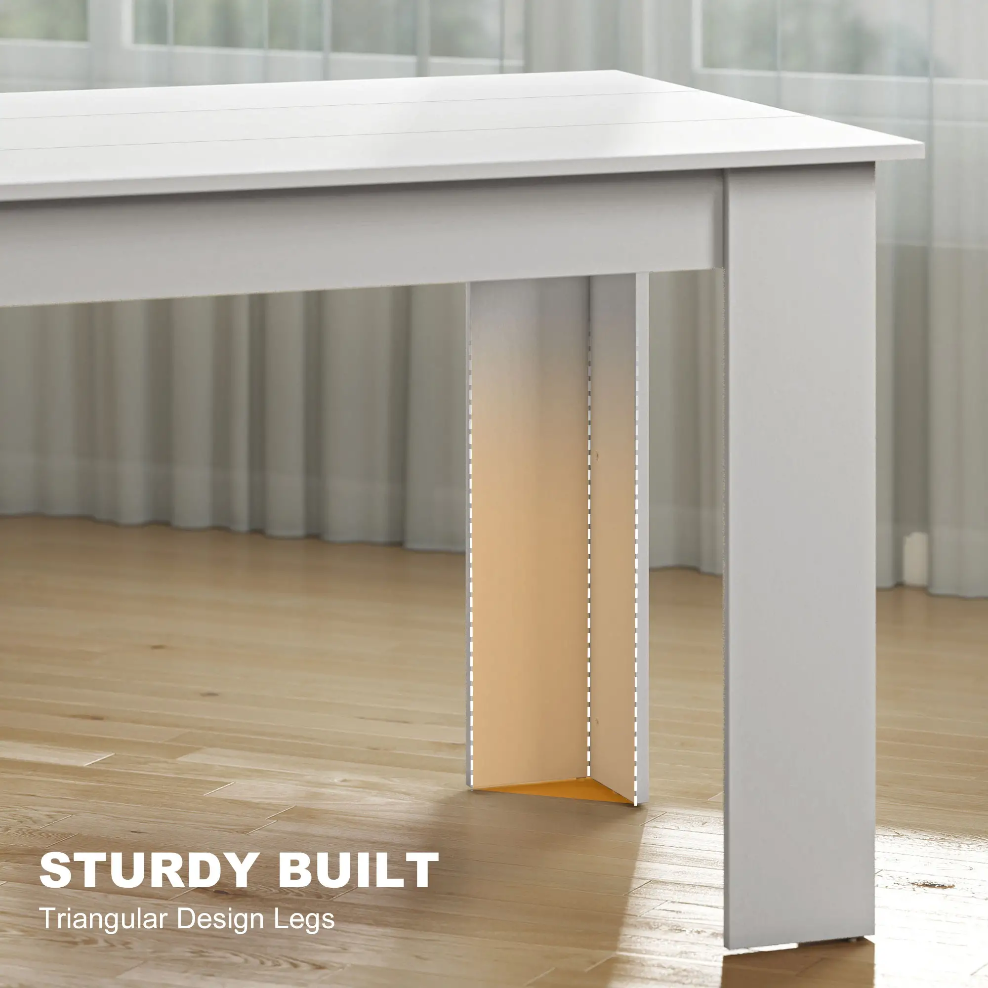 63" Kitchen Table for 4-6 People, Wood Effect, White - Image 6