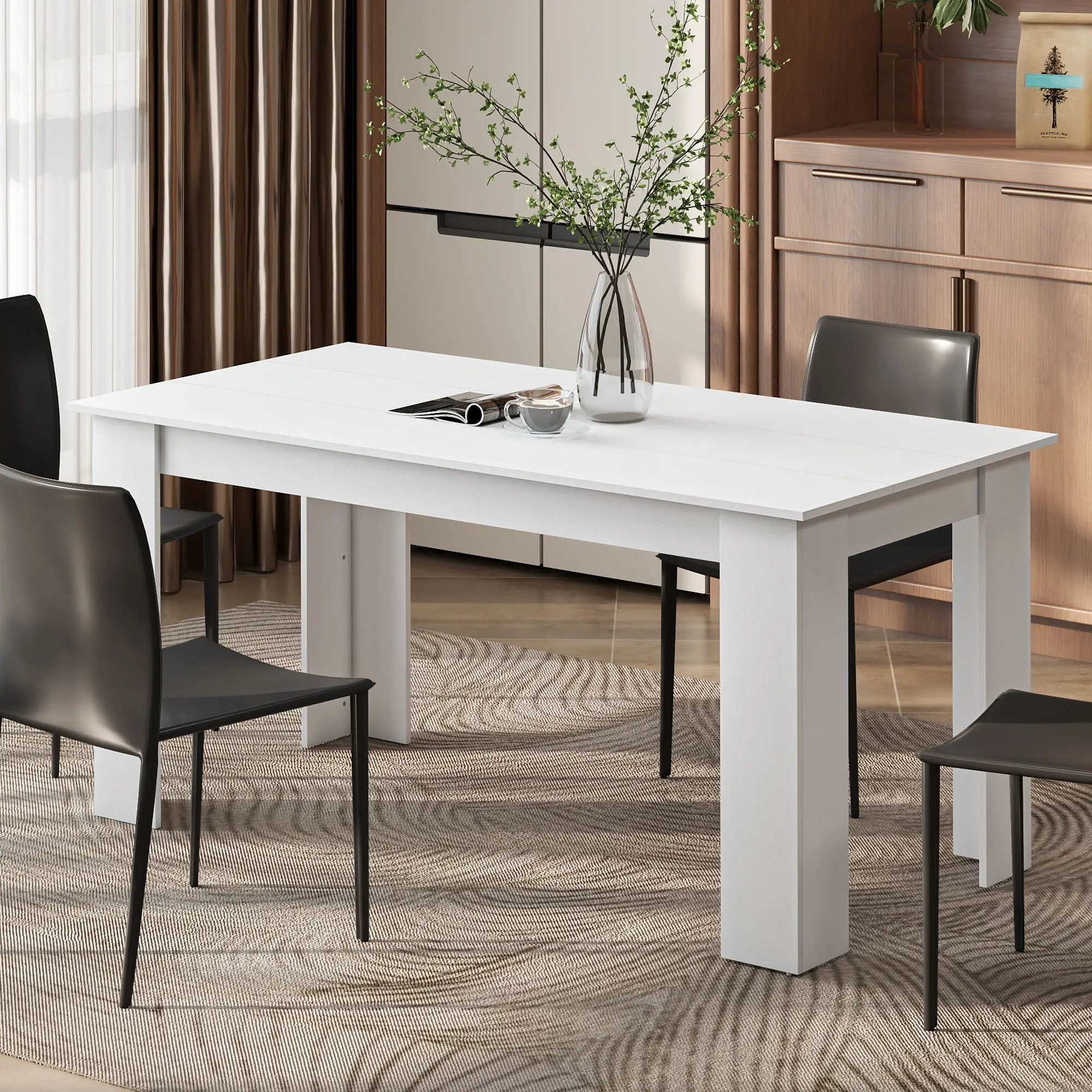 63" Kitchen Table for 4-6 People, Wood Effect, White - Image 8