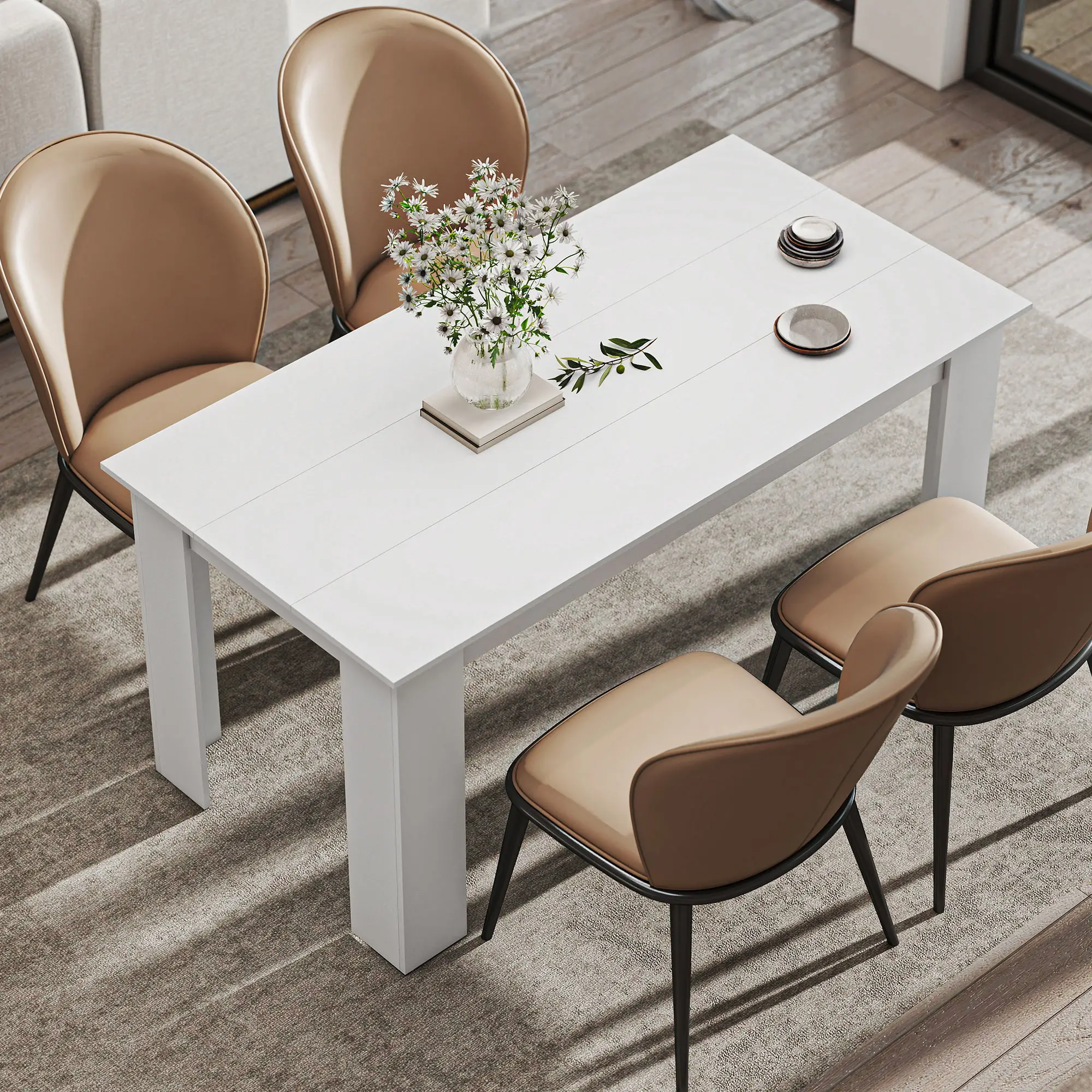 63" Kitchen Table for 4-6 People, Wood Effect, White - Image 9