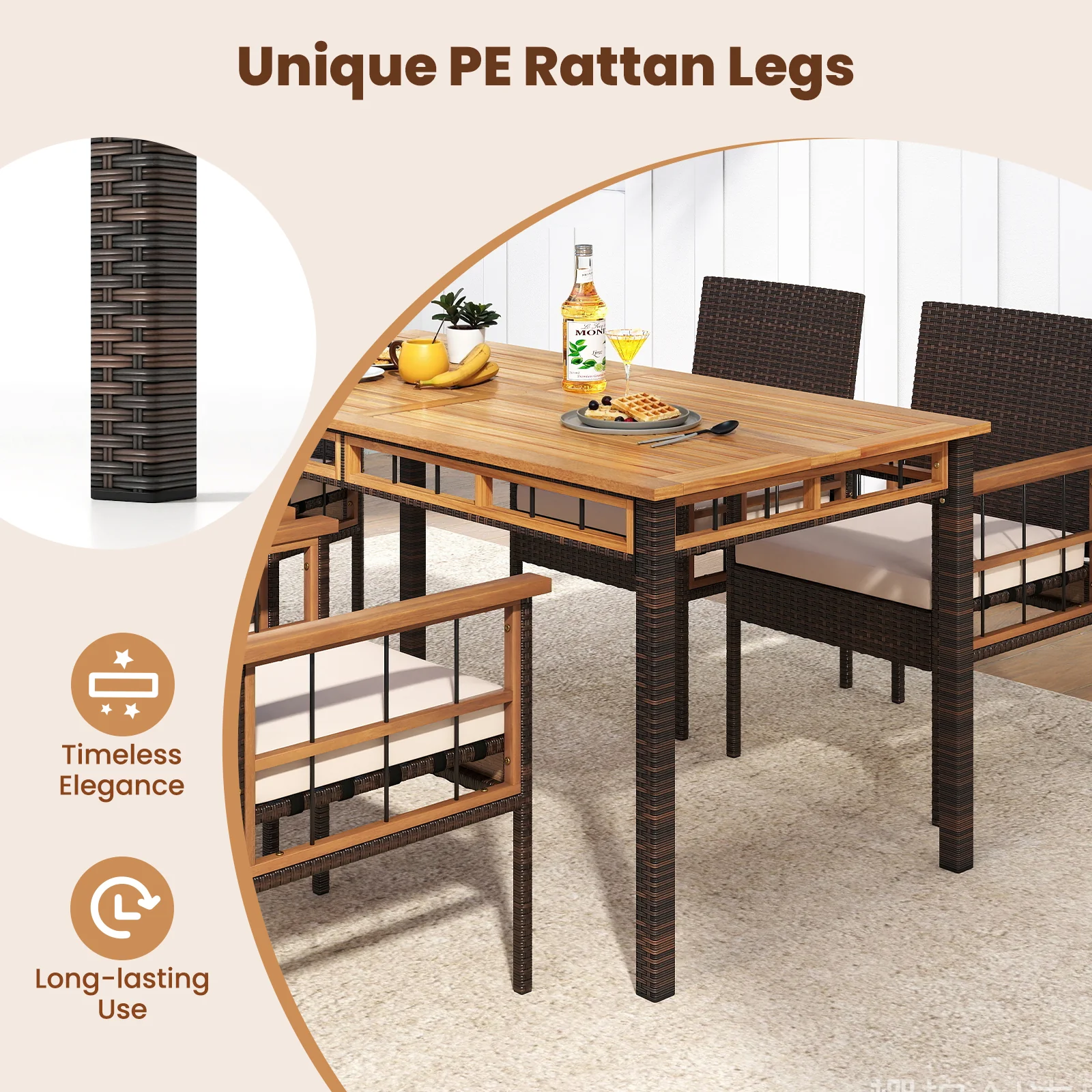 63" Outdoor Dining Table with Acacia Wood Slatted Tabletop - Image 10