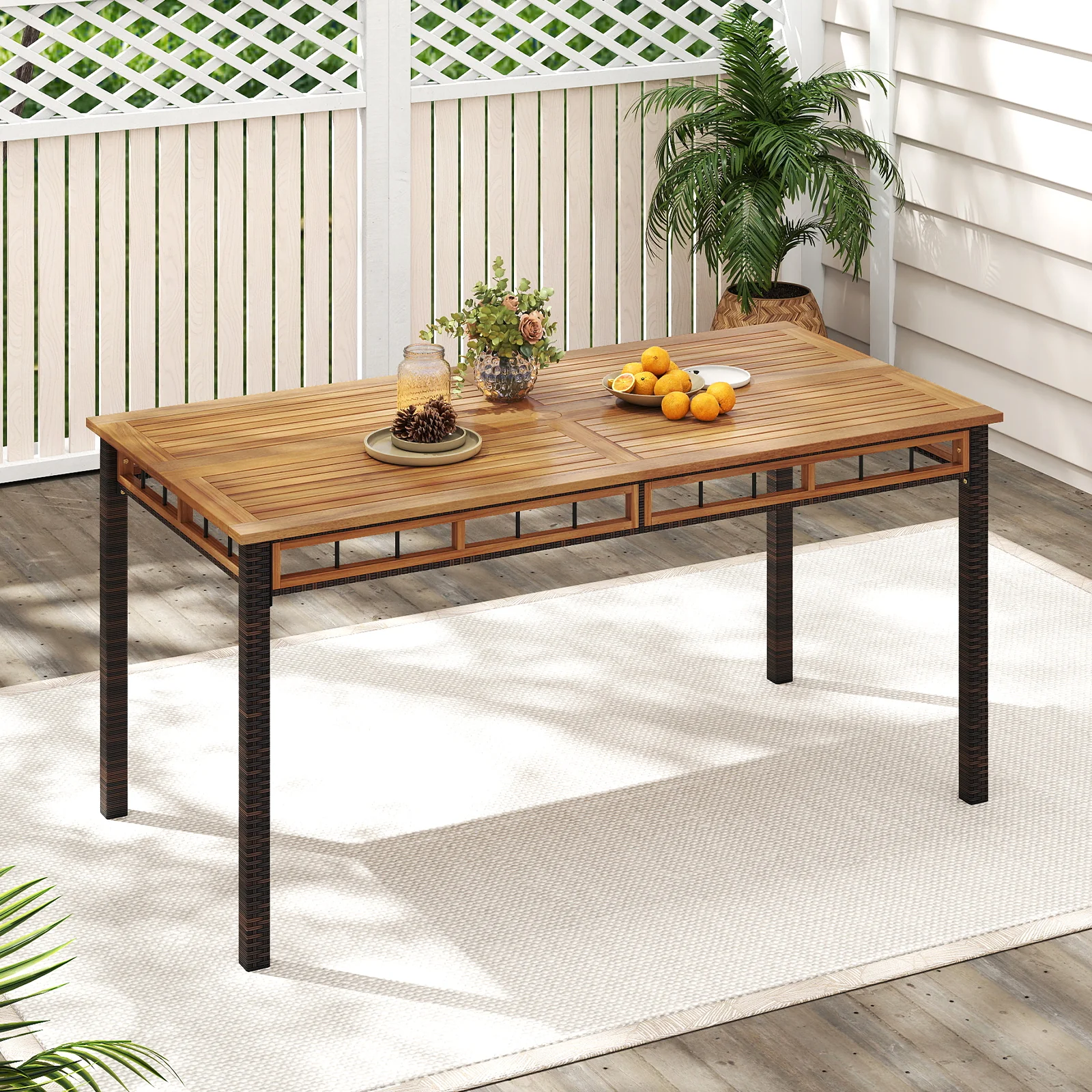 63" Outdoor Dining Table with Acacia Wood Slatted Tabletop - Image 2