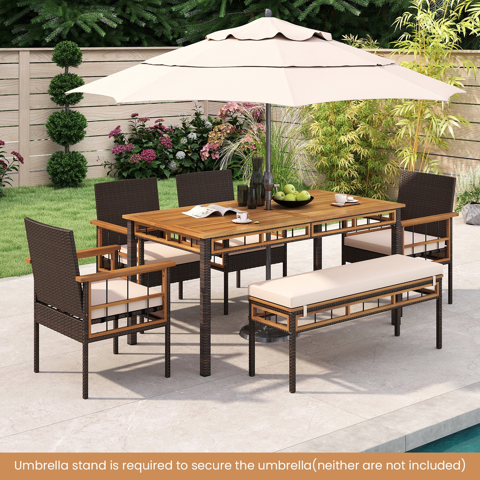 63" Outdoor Dining Table with Acacia Wood Slatted Tabletop - Image 3