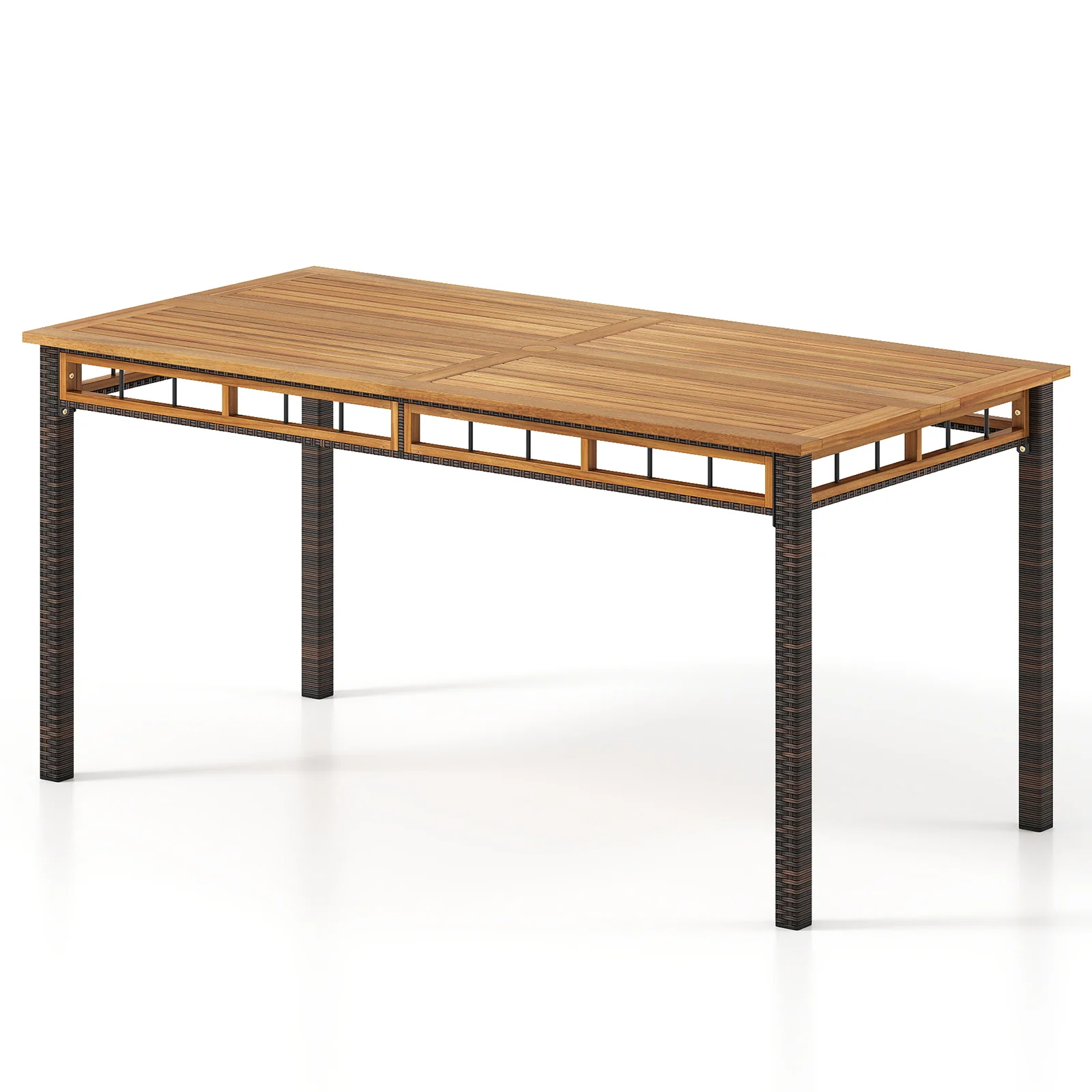 63" Outdoor Dining Table with Acacia Wood Slatted Tabletop - Image 4