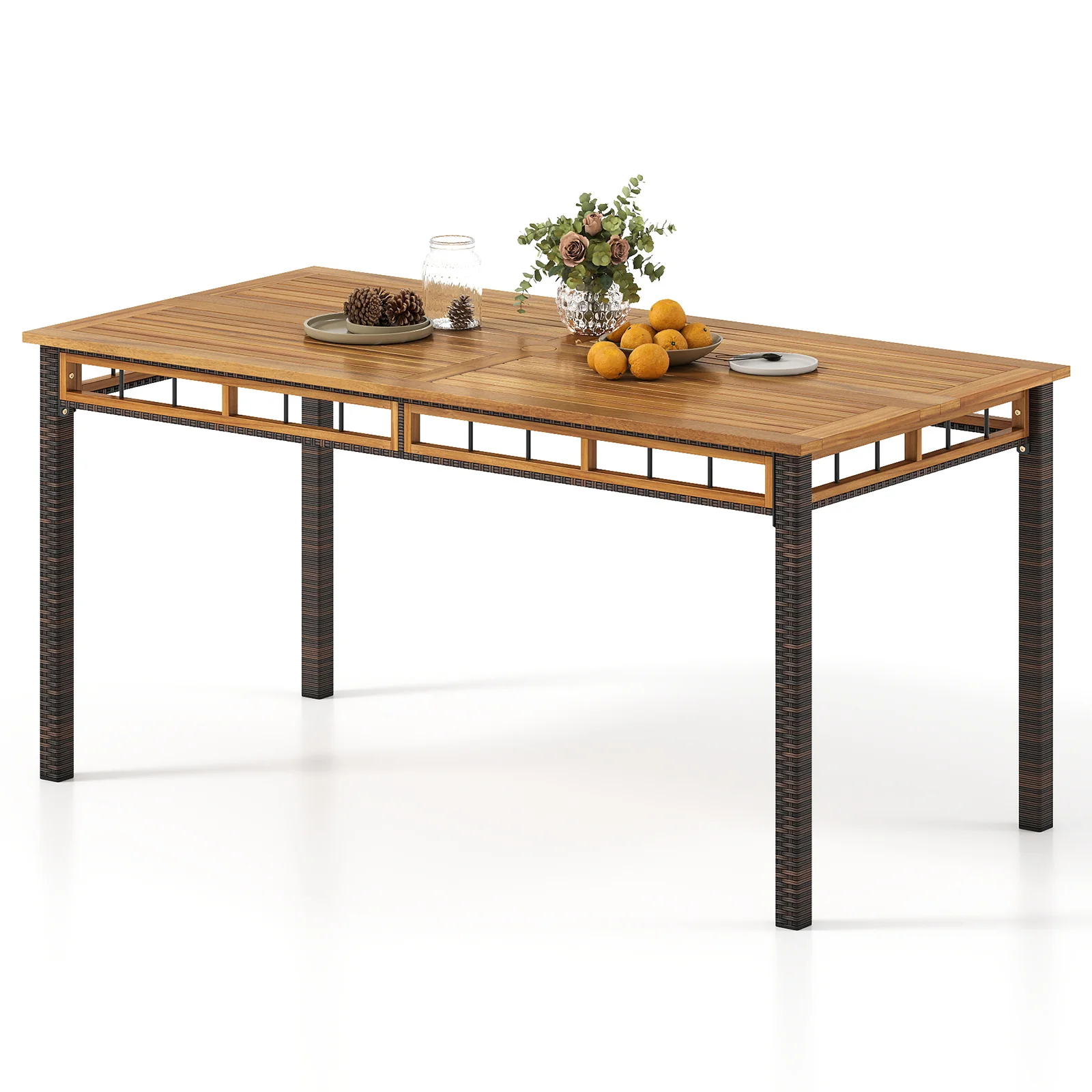 63" Outdoor Dining Table with Acacia Wood Slatted Tabletop - Image 5
