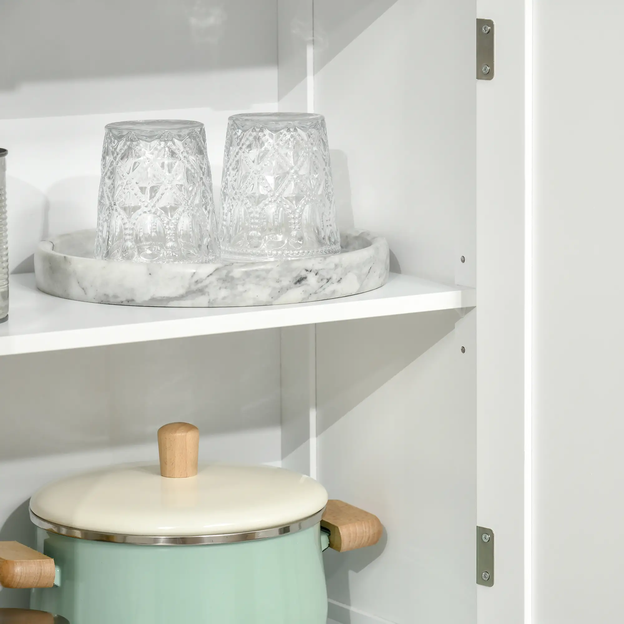 63" Small Buffet with Hutch, 4-Door Kitchen Pantry, Adjustable Shelf, White - Image 10
