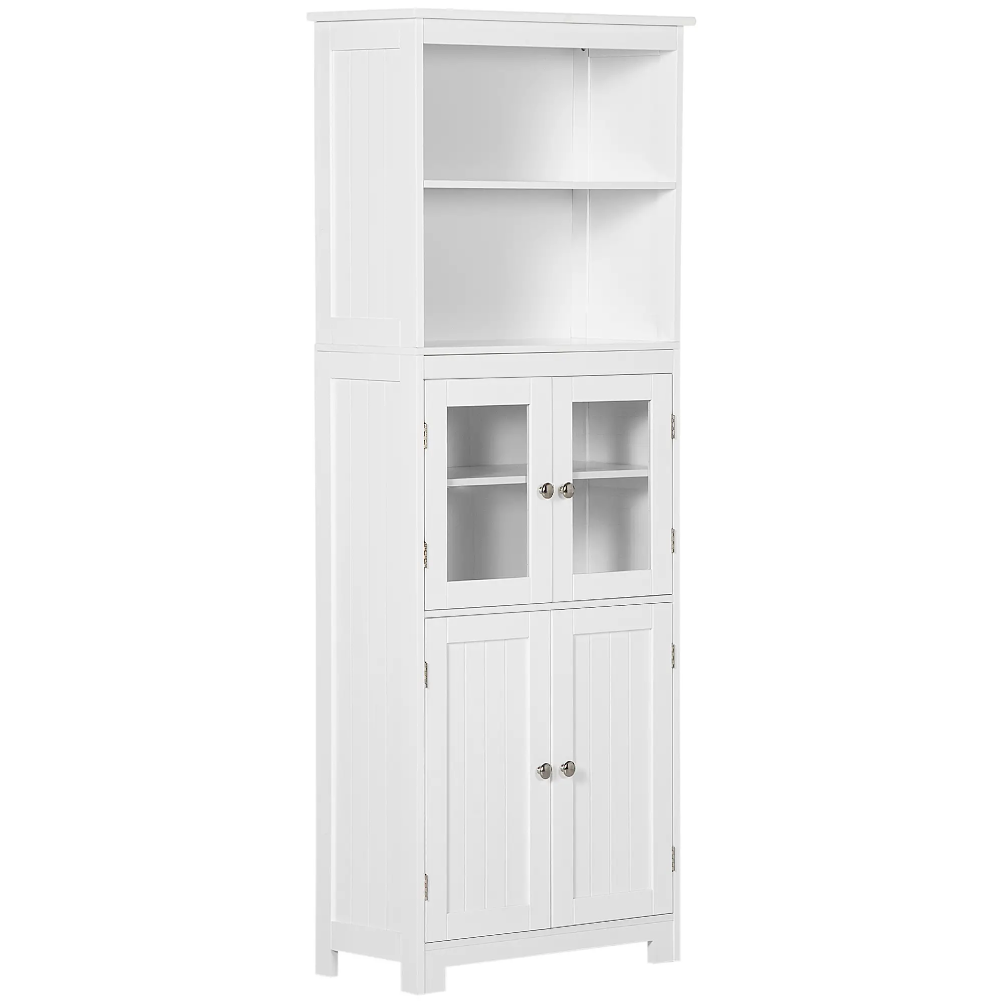 63" Small Buffet with Hutch, 4-Door Kitchen Pantry, Adjustable Shelf, White - Image 13