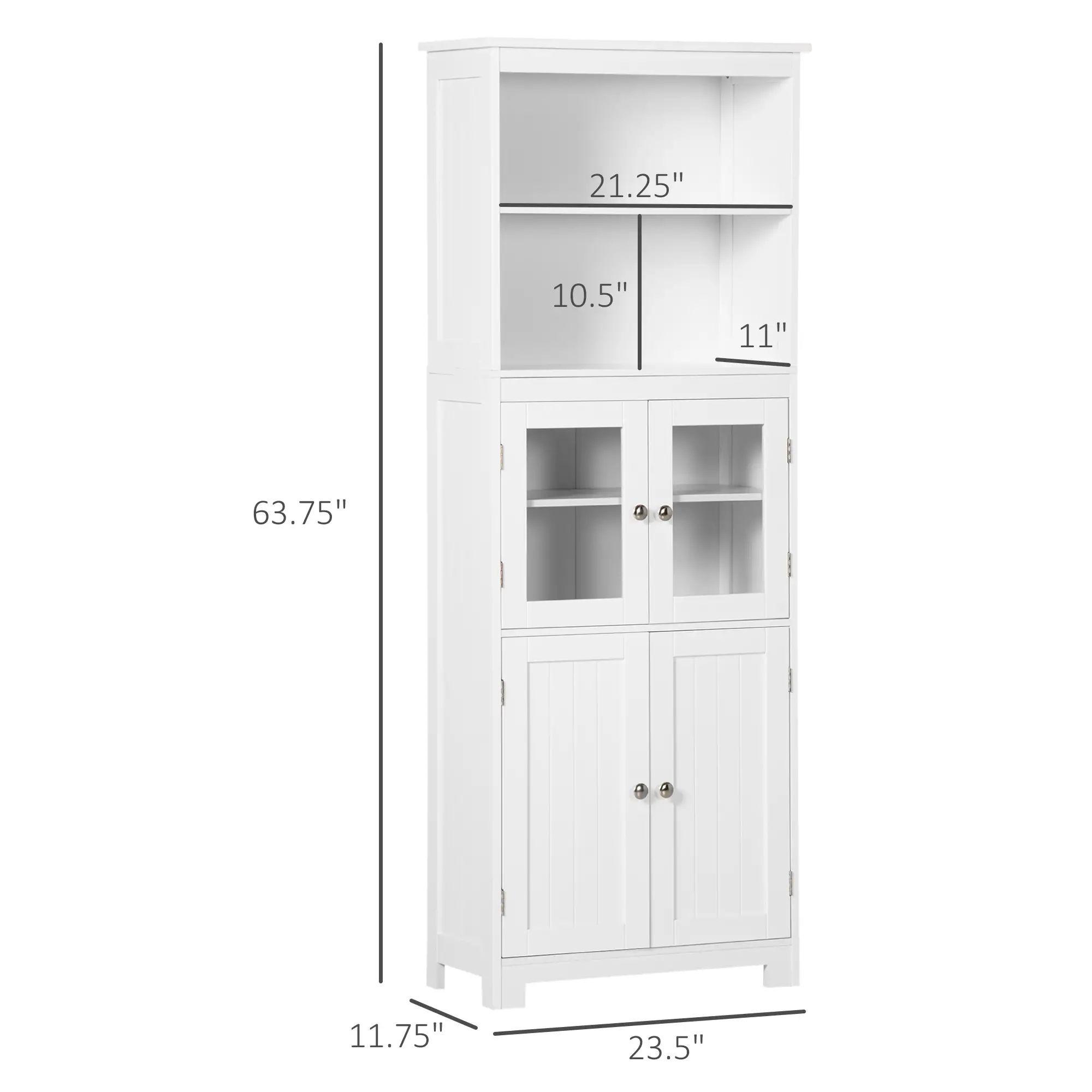 63" Small Buffet with Hutch, 4-Door Kitchen Pantry, Adjustable Shelf, White - Image 3