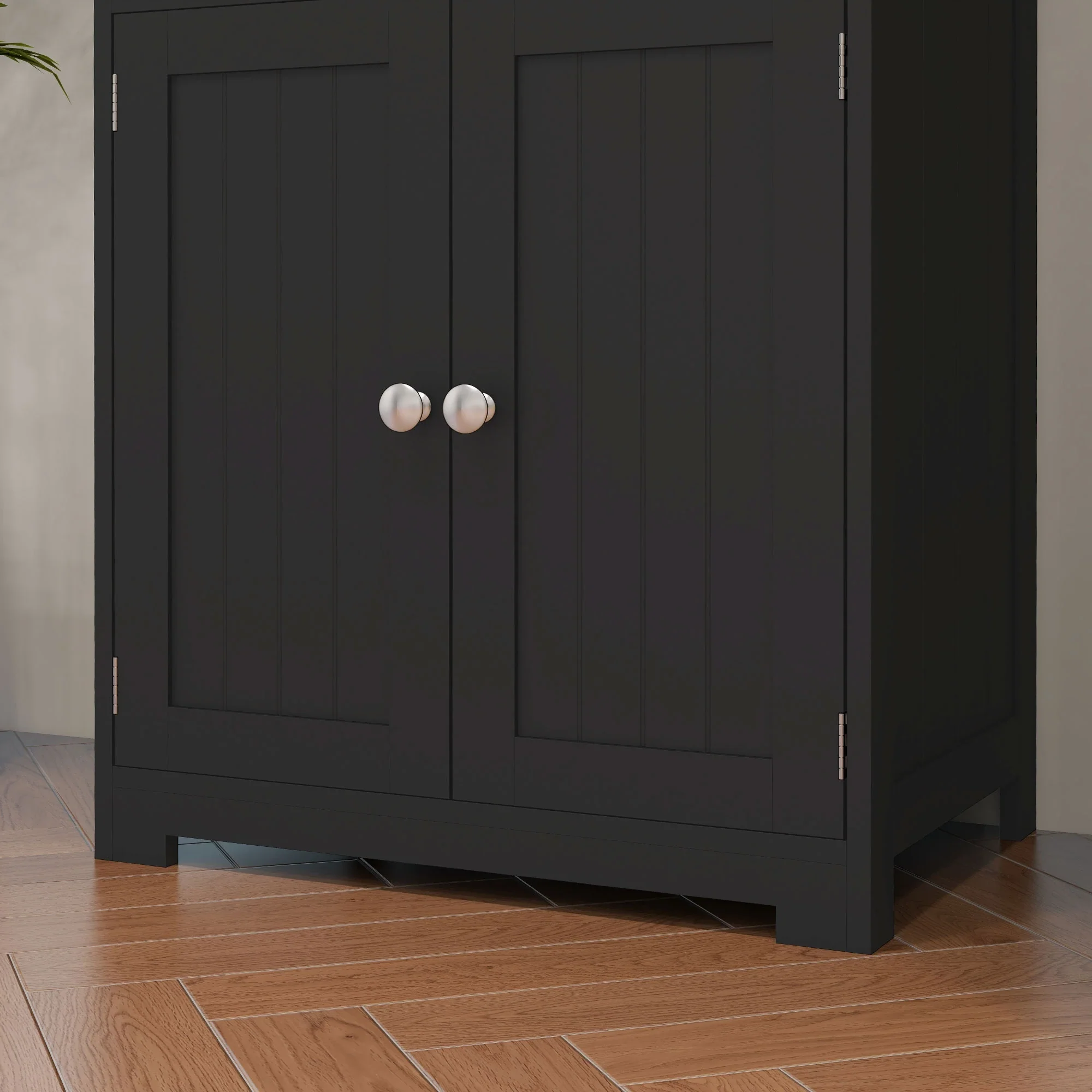 63" Small Buffet with Hutch, 4-Door Kitchen Pantry Cabinet, Black - Image 10