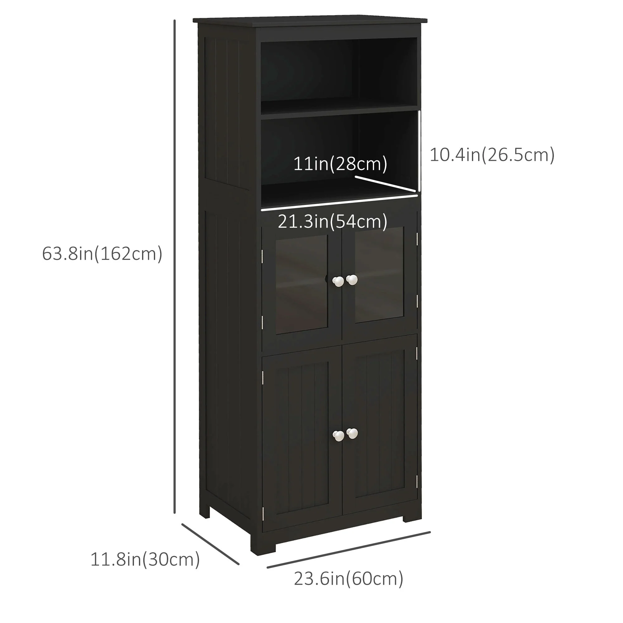 63" Small Buffet with Hutch, 4-Door Kitchen Pantry Cabinet, Black - Image 3