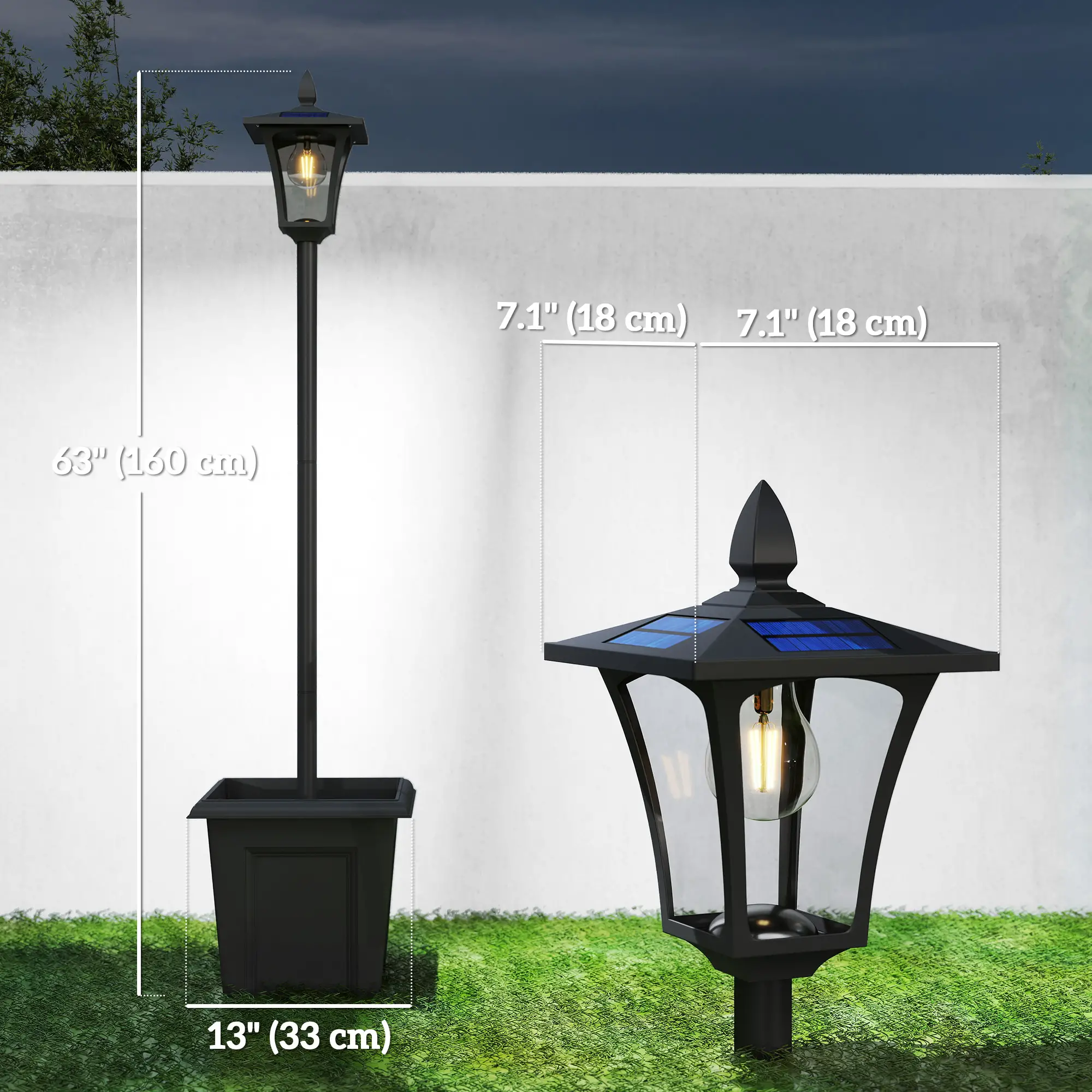 63" Solar Lamp Post Lights 2 Pack, Waterproof LED, Black - Image 3