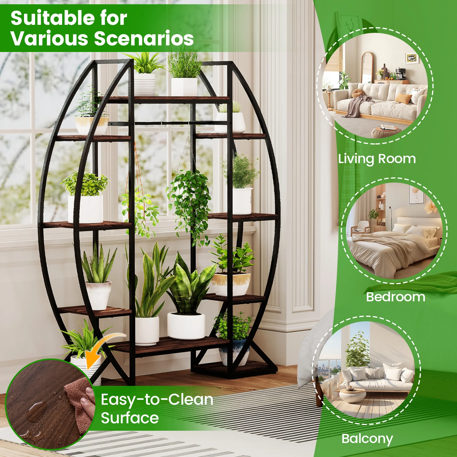 63" Tall 10-Tier Corner Metal Plant Stand, Large Flowerpot Holder, Brown - Image 10
