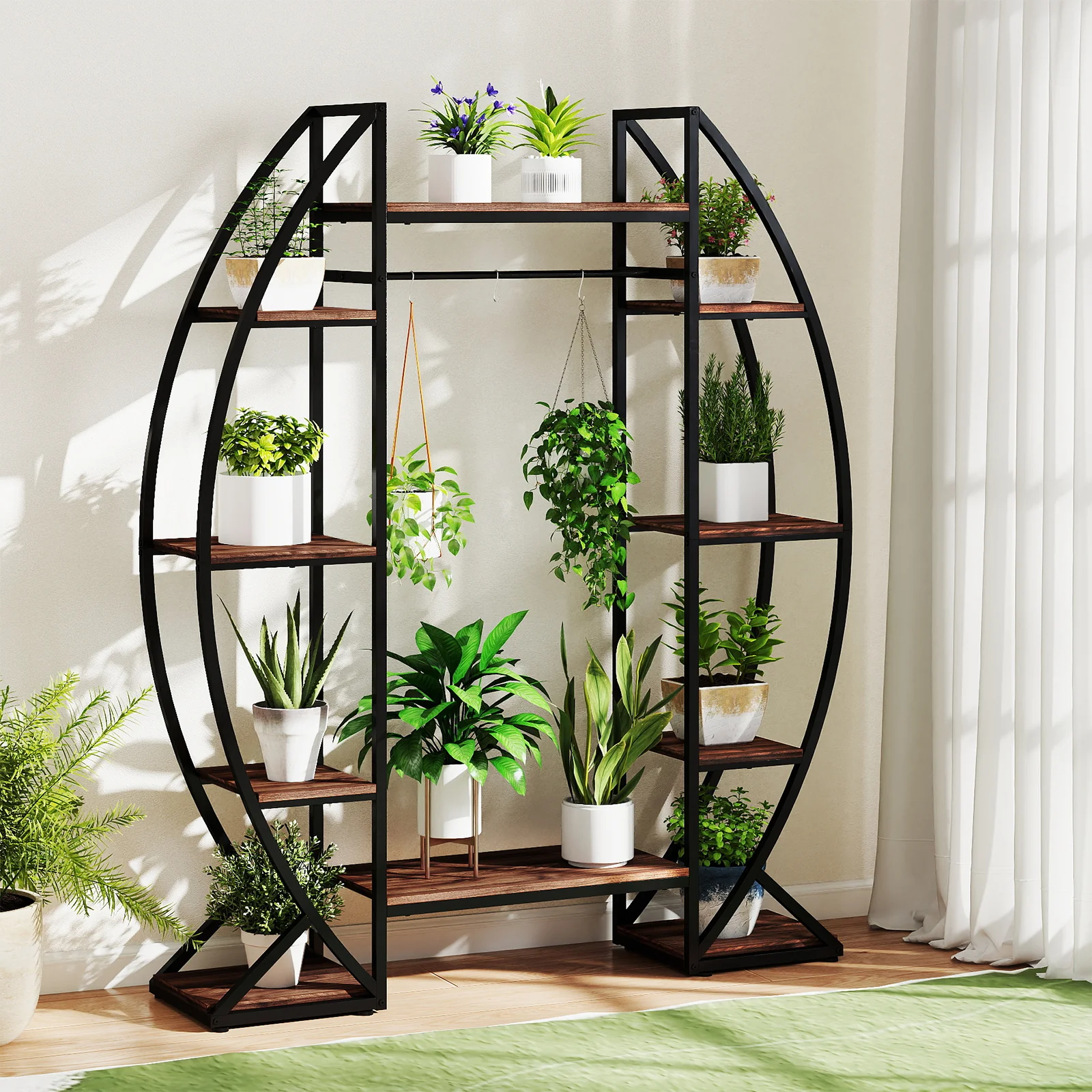 63" Tall 10-Tier Corner Metal Plant Stand, Large Flowerpot Holder, Brown - Image 3