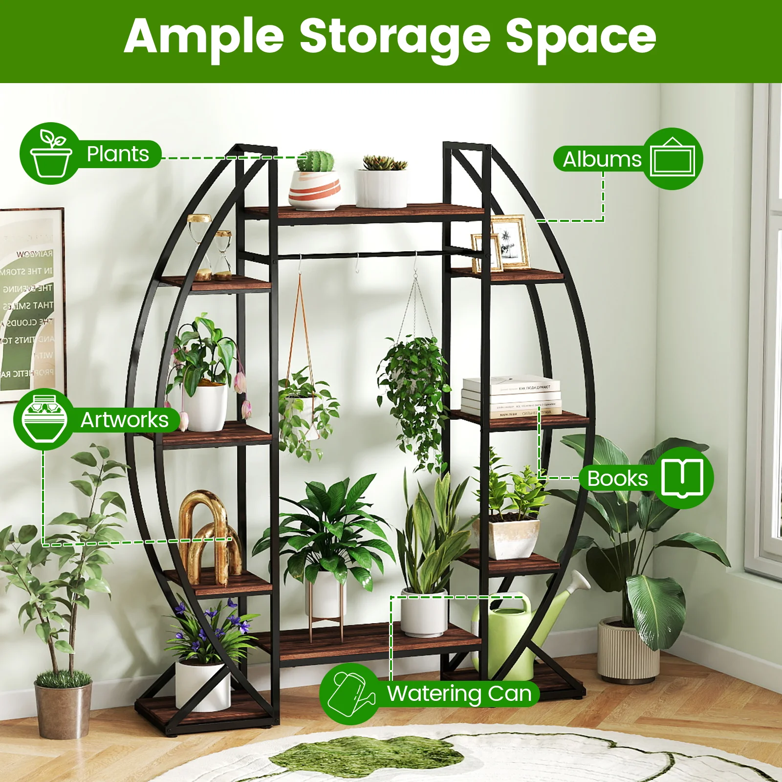 63" Tall 10-Tier Corner Metal Plant Stand, Large Flowerpot Holder, Brown - Image 8