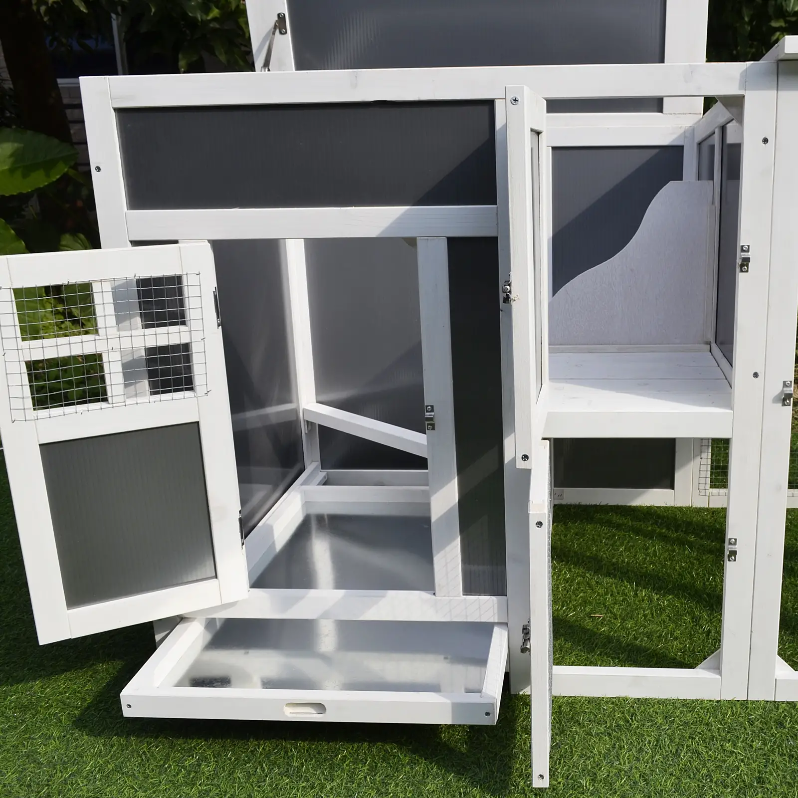 63" Wooden Chicken Coop, Rabbit Hutch, Nesting Box, Run, Grey - Image 10