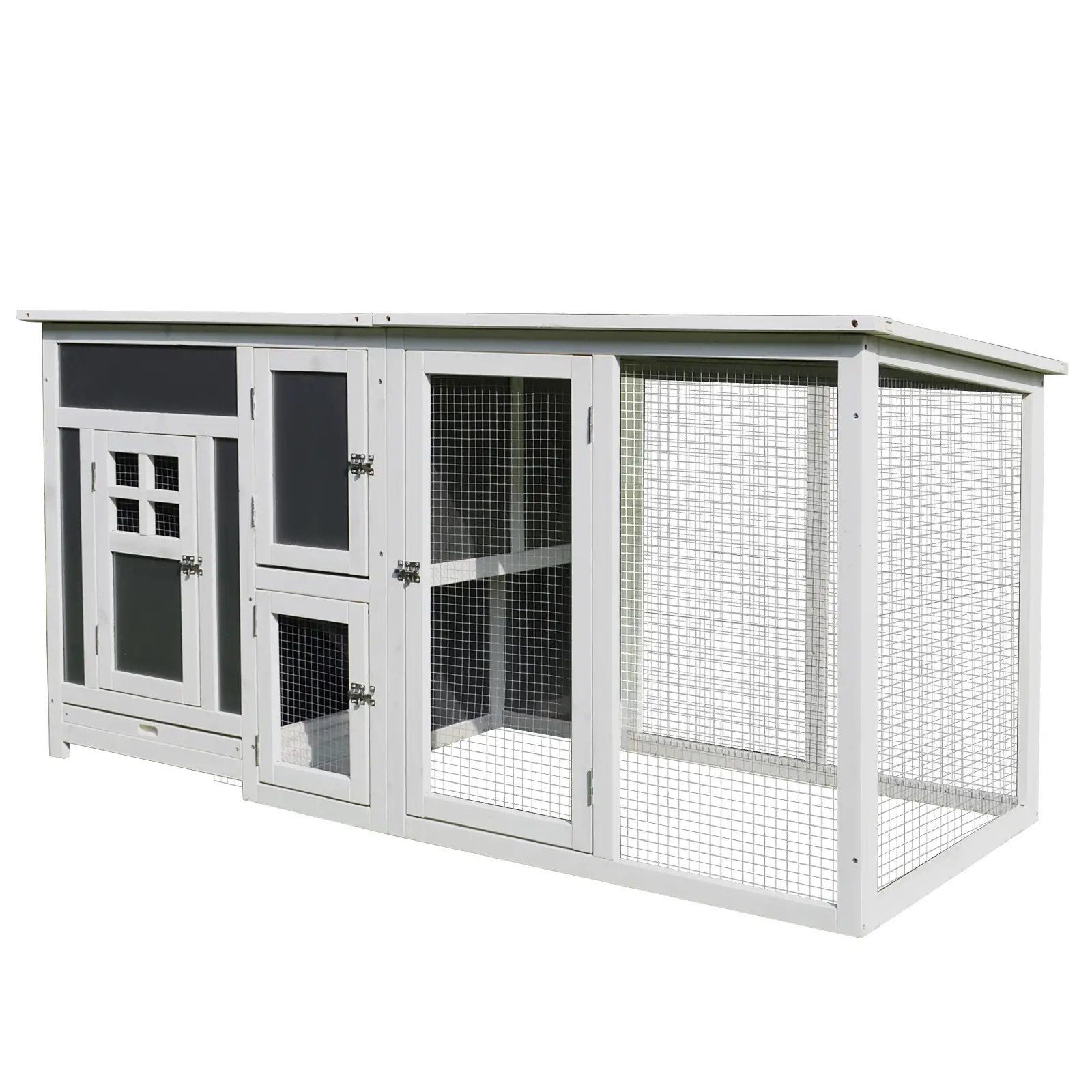 63" Wooden Chicken Coop, Rabbit Hutch, Nesting Box, Run, Grey - Image 11