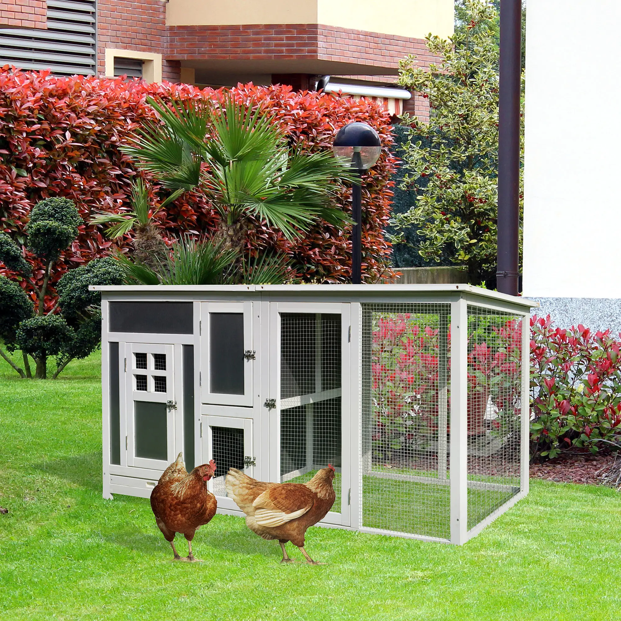 63" Wooden Chicken Coop, Rabbit Hutch, Nesting Box, Run, Grey - Image 2