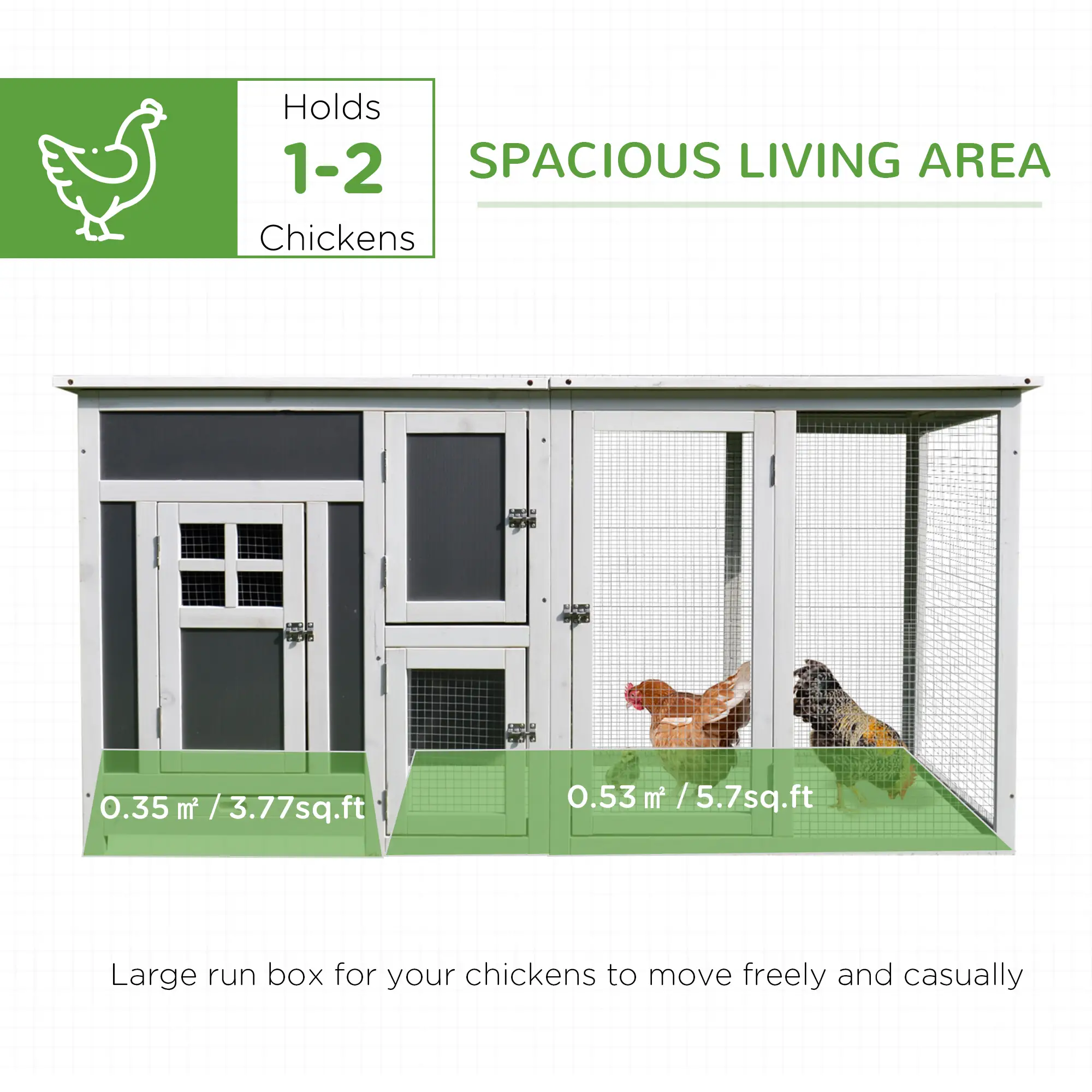 63" Wooden Chicken Coop, Rabbit Hutch, Nesting Box, Run, Grey - Image 4