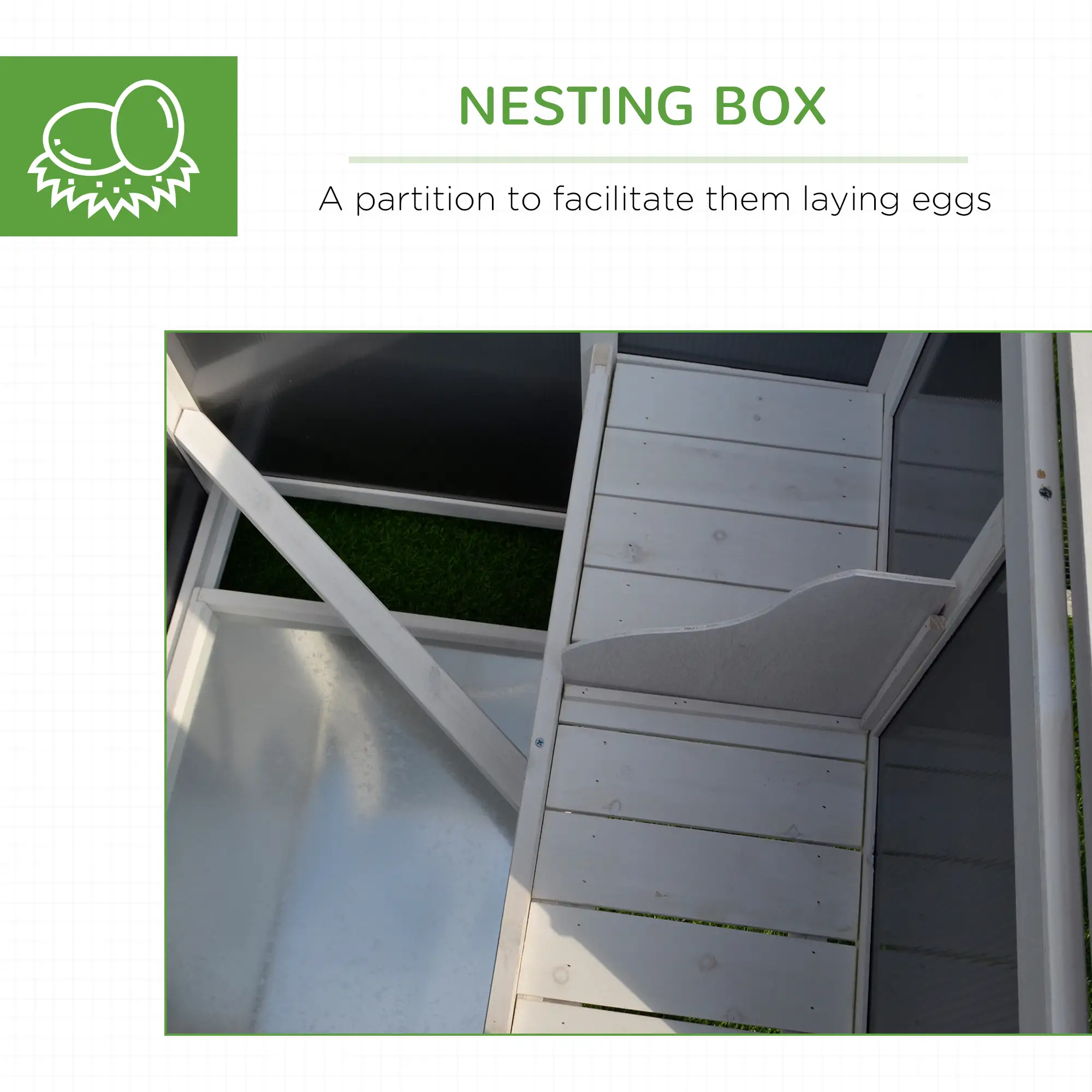 63" Wooden Chicken Coop, Rabbit Hutch, Nesting Box, Run, Grey - Image 6