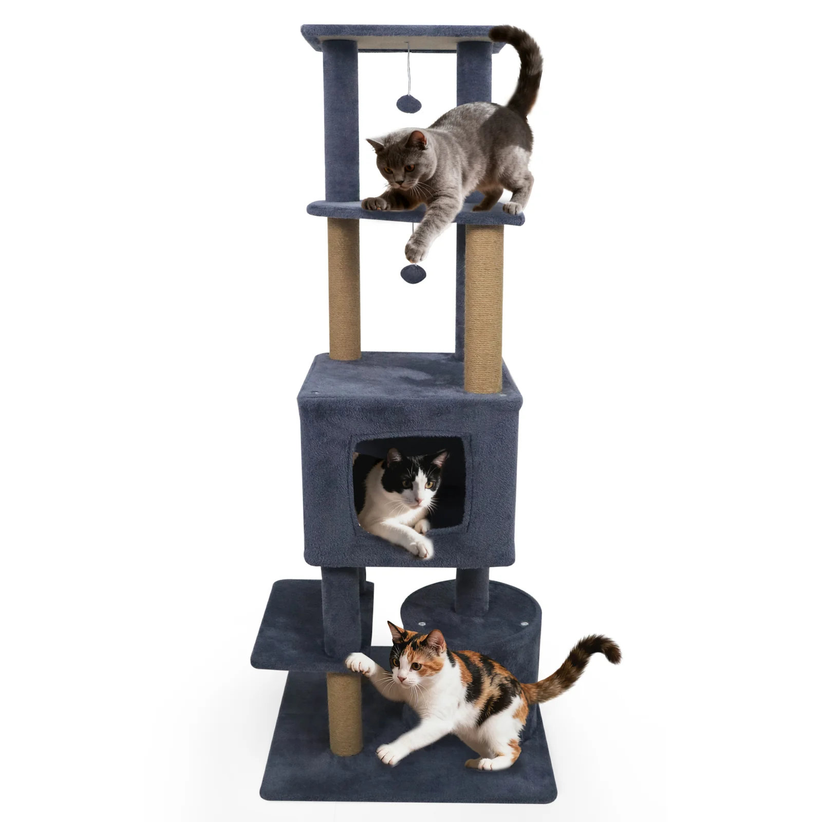 64 Inch Tall Cat Tree with 2 Large Condos and Jute Scratching Posts for Indoor Adult Cats-Dark Grey, Dark Gray - Image 5