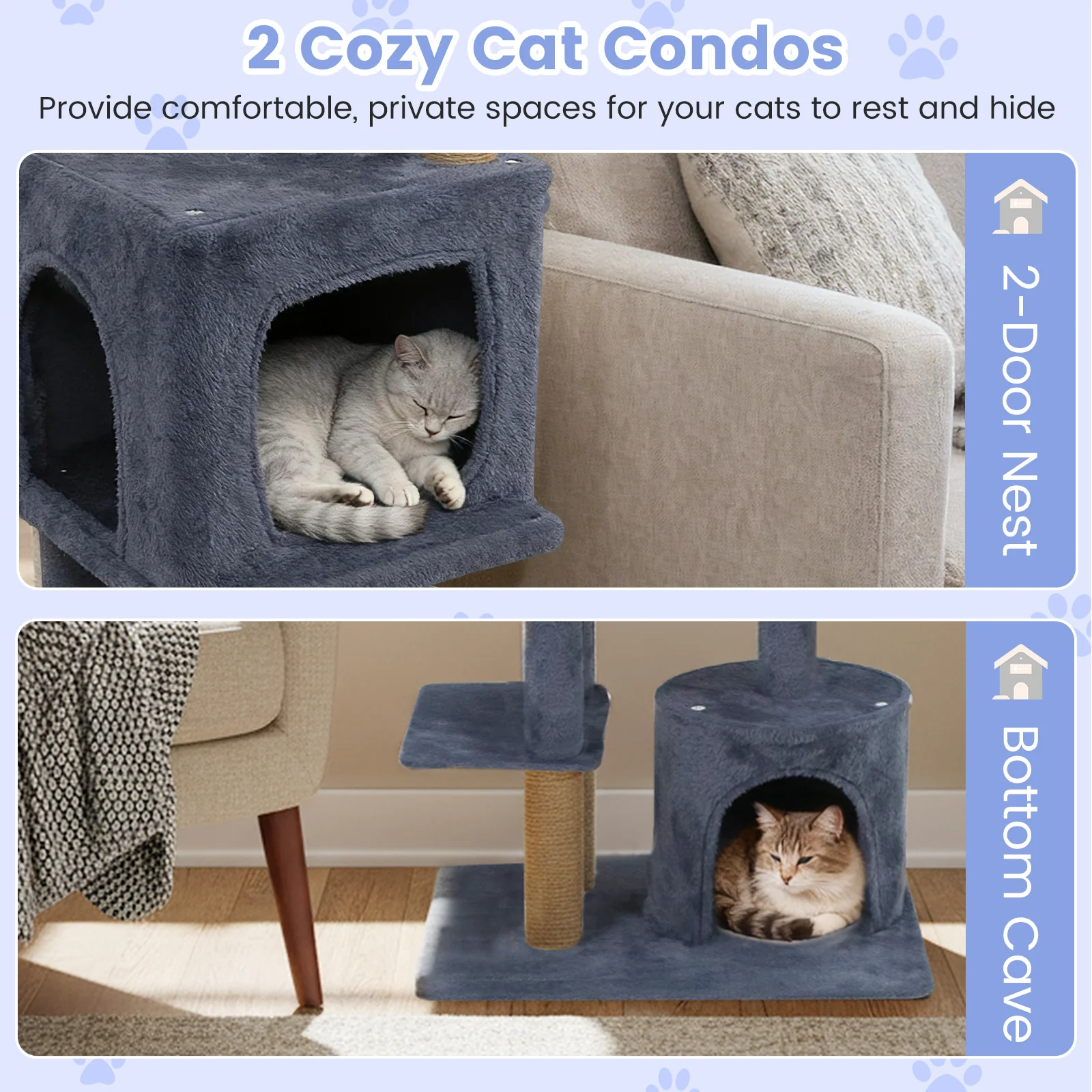 64 Inch Tall Cat Tree with 2 Large Condos and Jute Scratching Posts for Indoor Adult Cats-Dark Grey, Dark Gray - Image 7