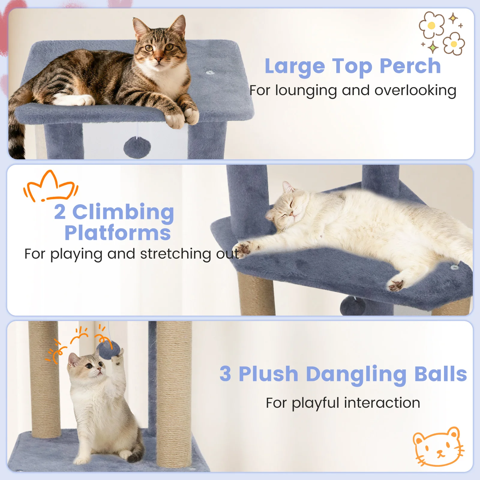 64 Inch Tall Cat Tree with 2 Large Condos and Jute Scratching Posts for Indoor Adult Cats-Dark Grey, Dark Gray - Image 8