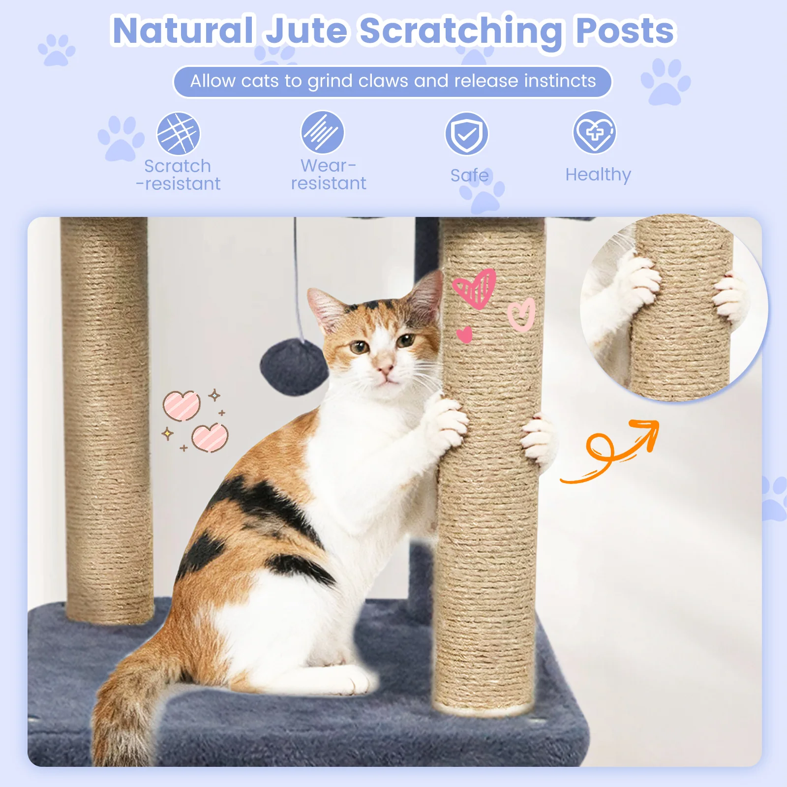64 Inch Tall Cat Tree with 2 Large Condos and Jute Scratching Posts for Indoor Adult Cats-Dark Grey, Dark Gray - Image 9