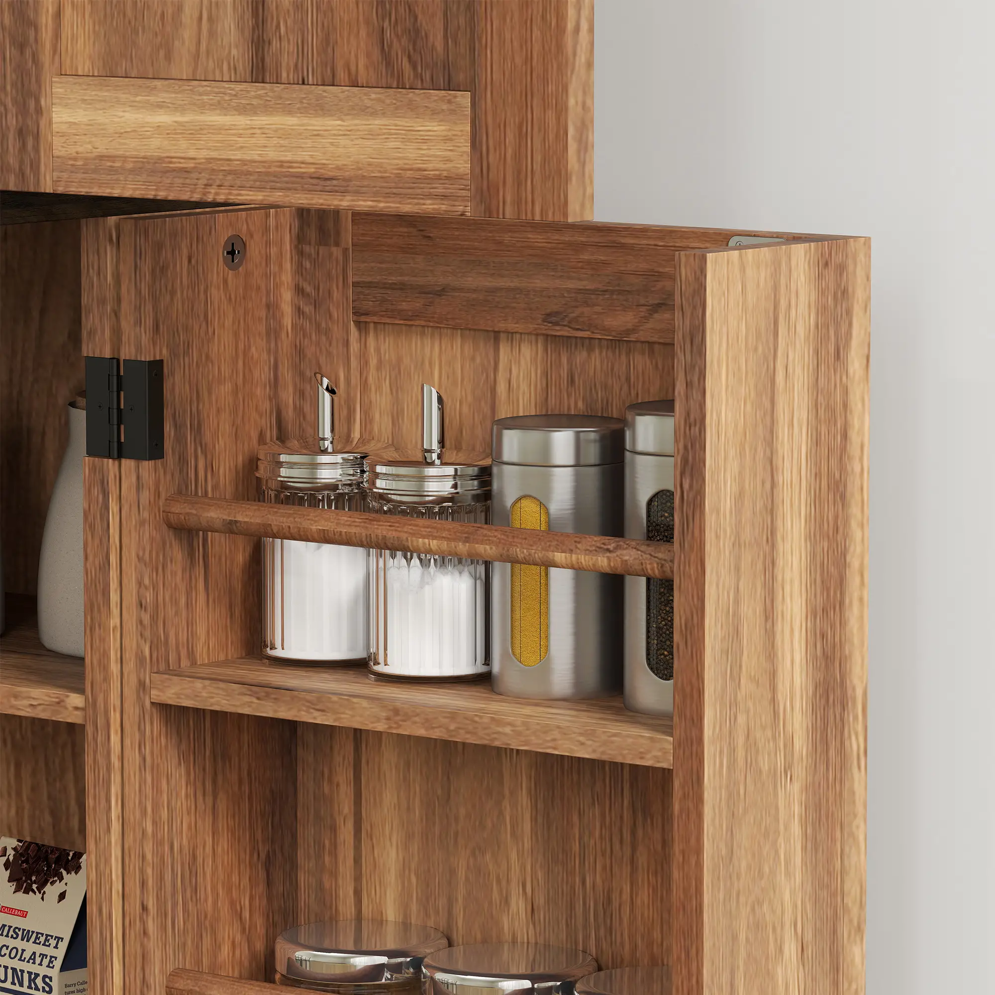 64 Inch Tall Kitchen Pantry Cabinet, Wood Grain, Brown - Image 10