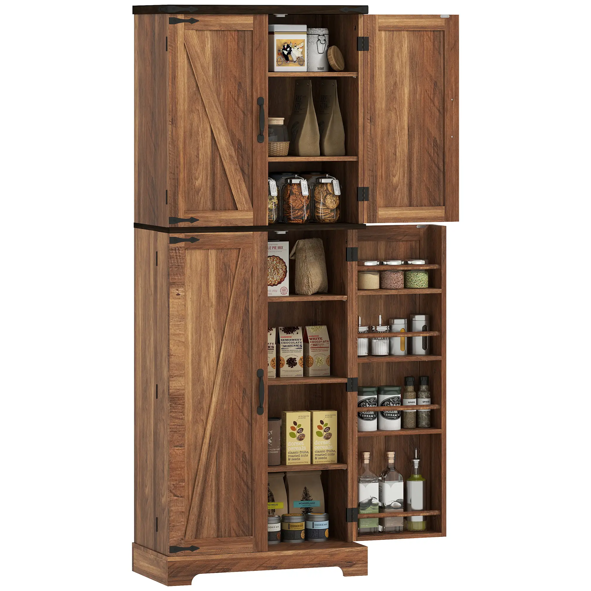 64 Inch Tall Kitchen Pantry Cabinet, Wood Grain, Brown - Image 11