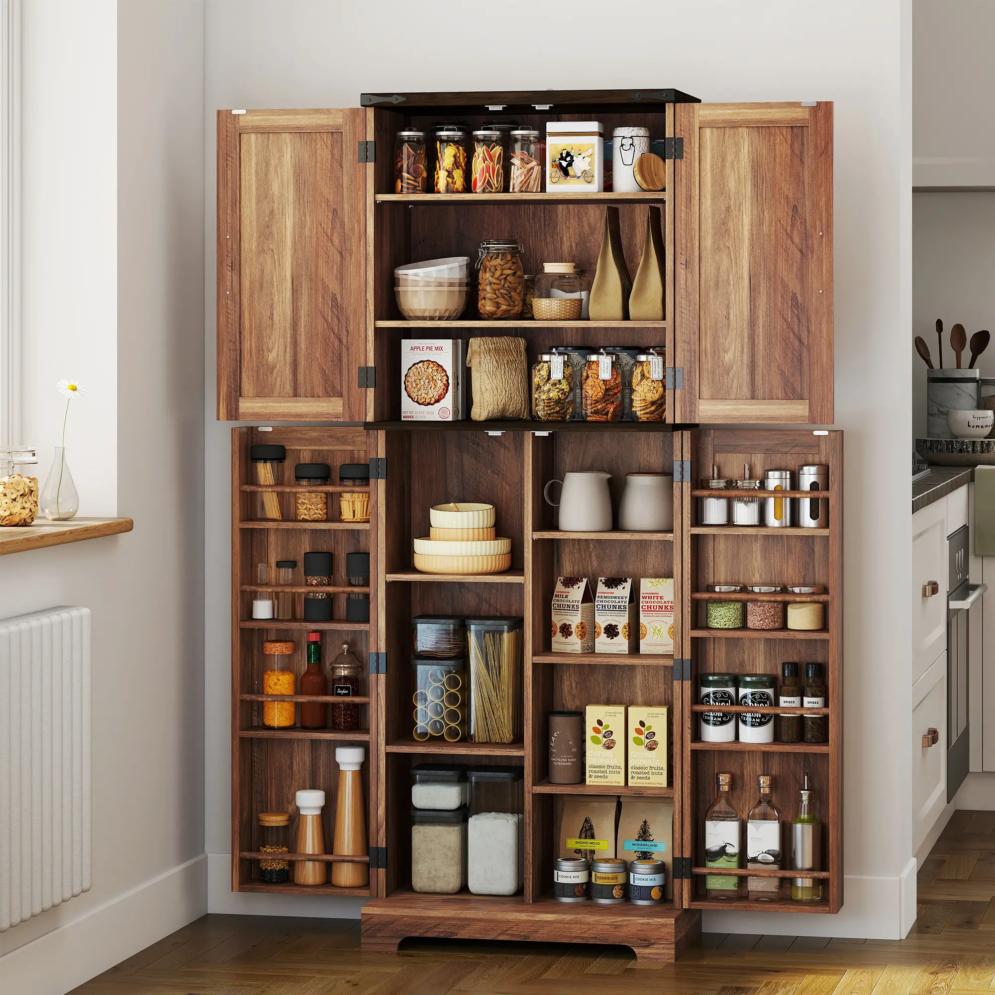 64 Inch Tall Kitchen Pantry Cabinet, Wood Grain, Brown - Image 2