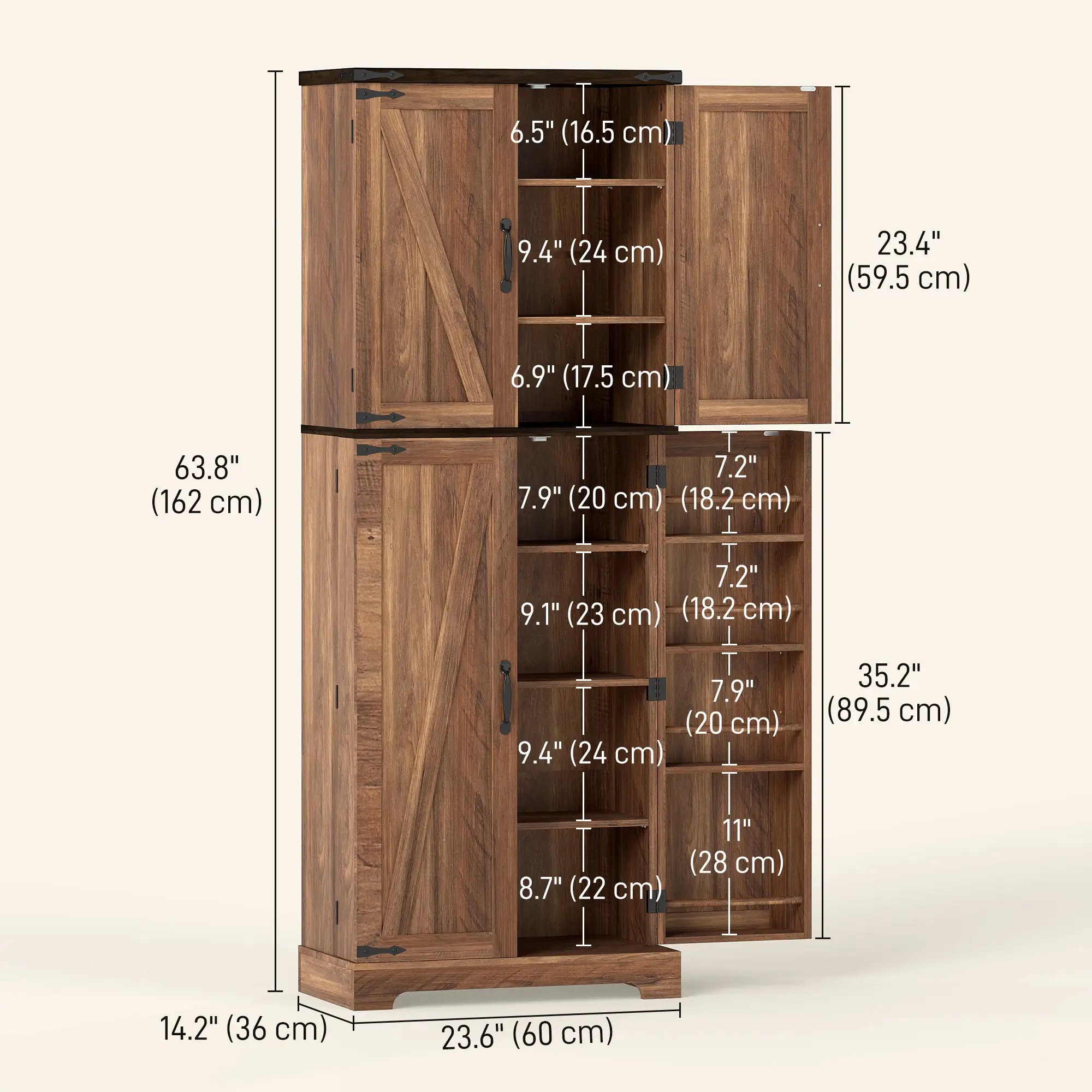 64 Inch Tall Kitchen Pantry Cabinet, Wood Grain, Brown - Image 3