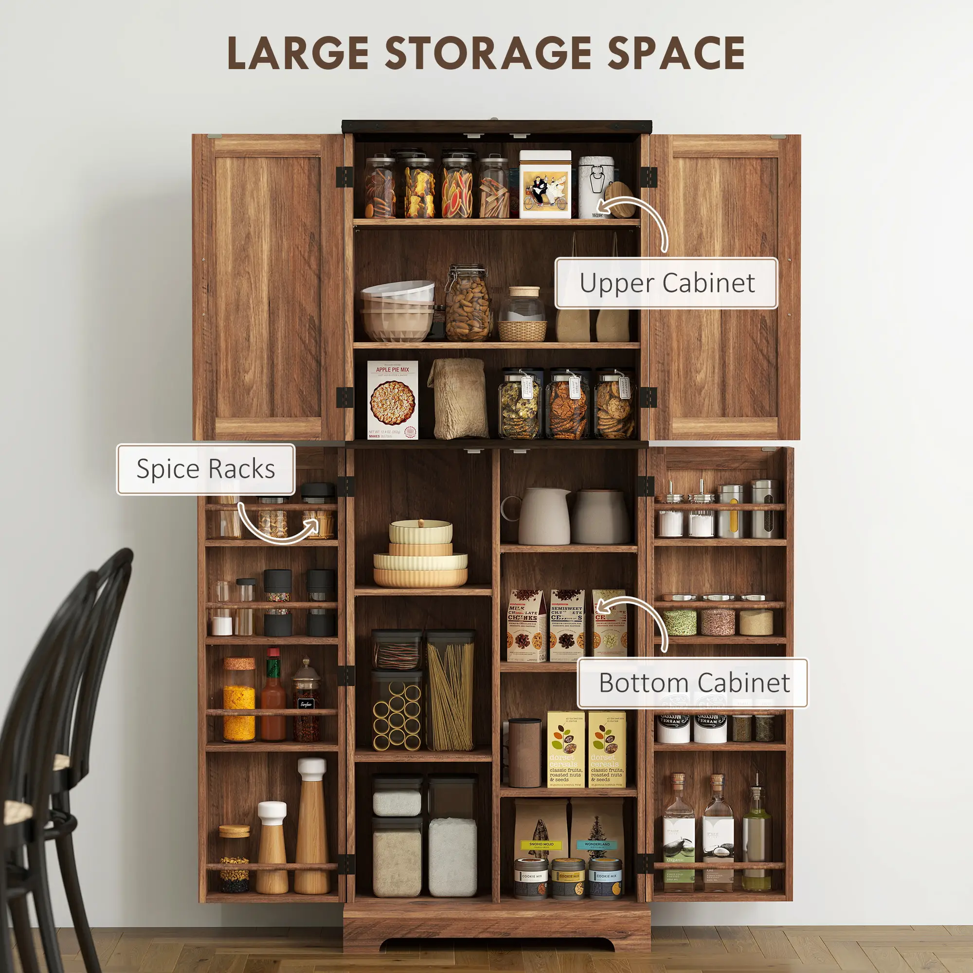 64 Inch Tall Kitchen Pantry Cabinet, Wood Grain, Brown - Image 4