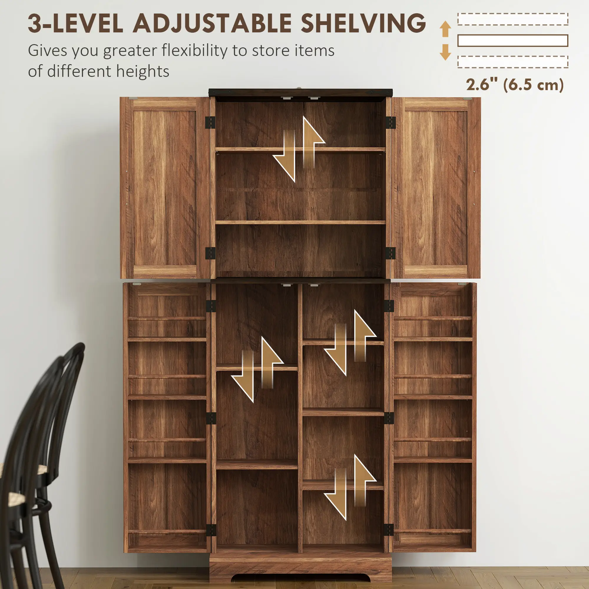 64 Inch Tall Kitchen Pantry Cabinet, Wood Grain, Brown - Image 5