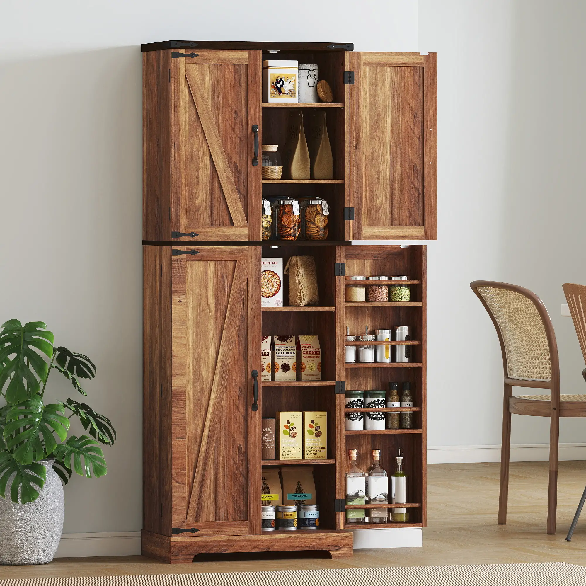64 Inch Tall Kitchen Pantry Cabinet, Wood Grain, Brown - Image 8