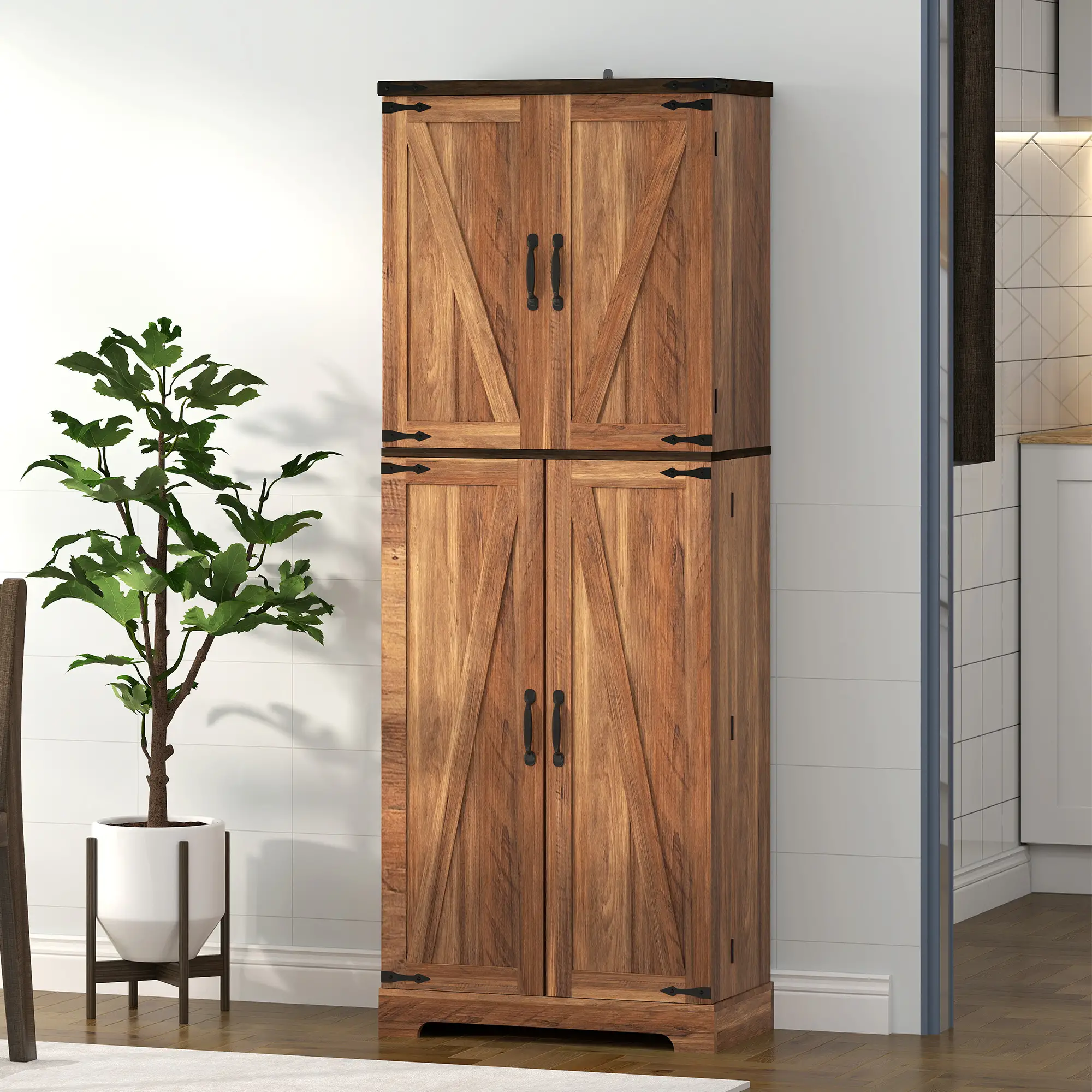 64 Inch Tall Kitchen Pantry Cabinet, Wood Grain, Brown - Image 9