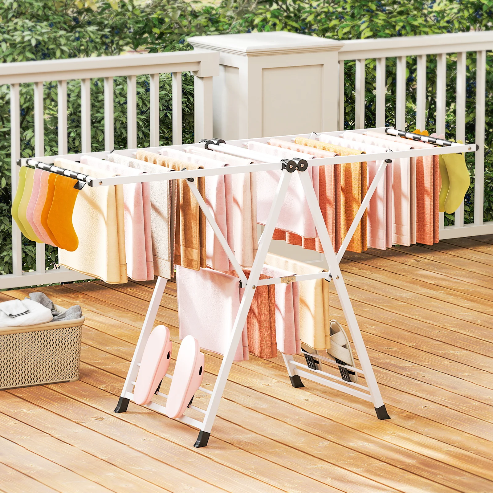 64 Inches Height Adjustable Clothes Drying Rack, White - Image 3