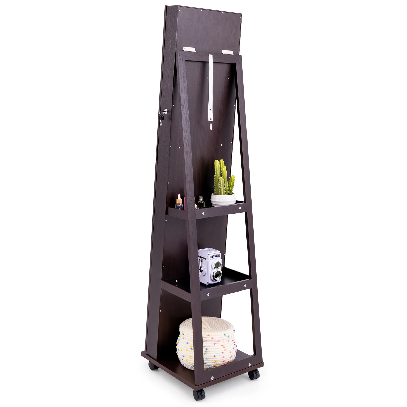 64 Inches Lockable Jewelry Cabinet Armoire With Built-In Makeup Mirror, Purple - Image 5