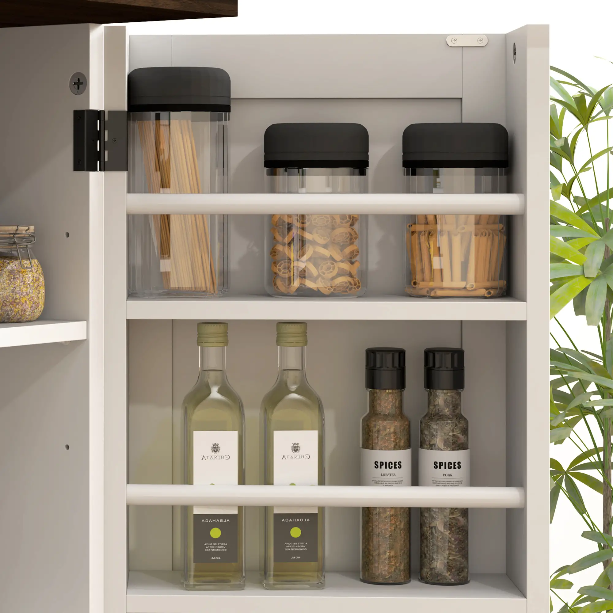 64" Tall Kitchen Pantry Cabinet, Adjustable Shelves, White - Image 10