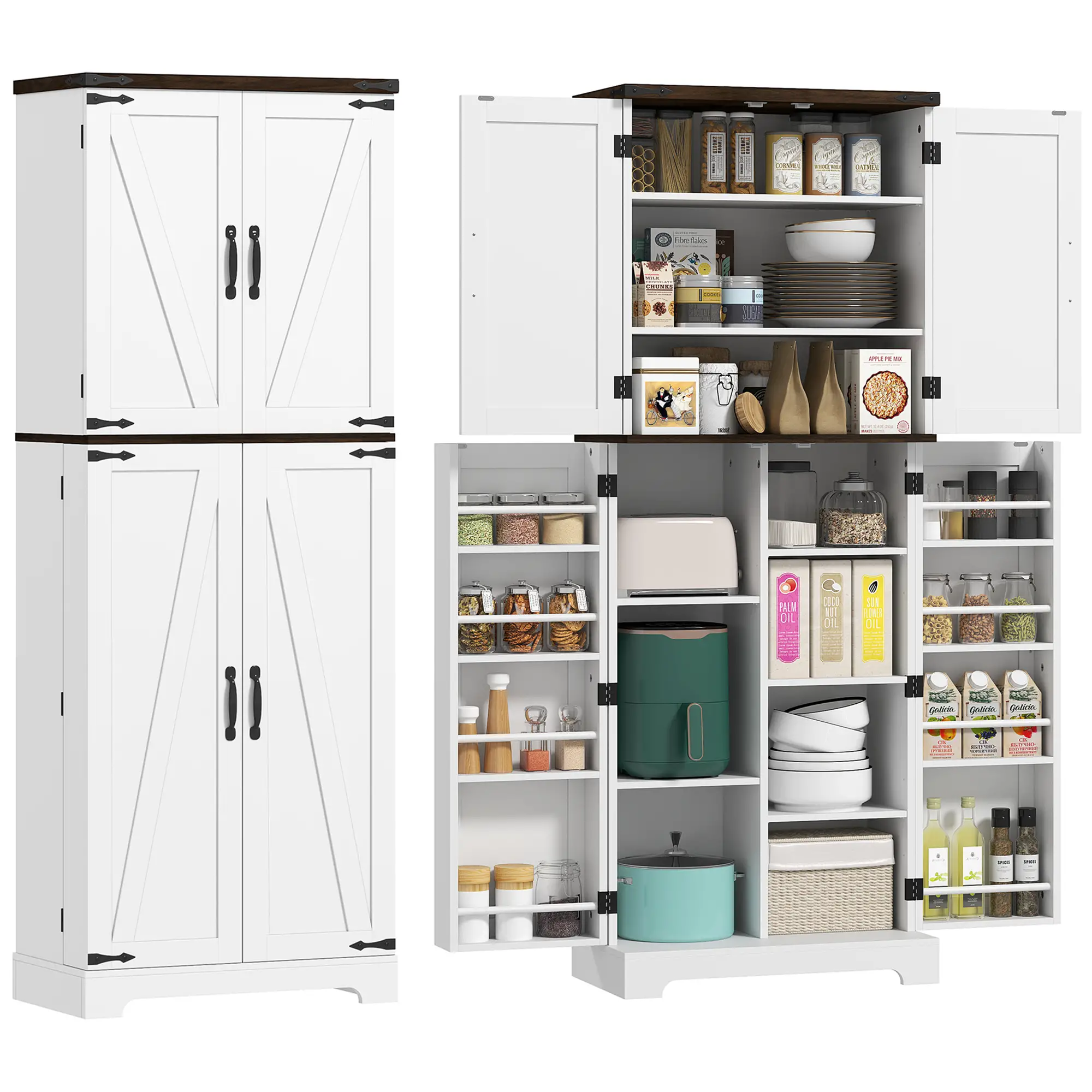 64" Tall Kitchen Pantry Cabinet, Adjustable Shelves, White - Image 11
