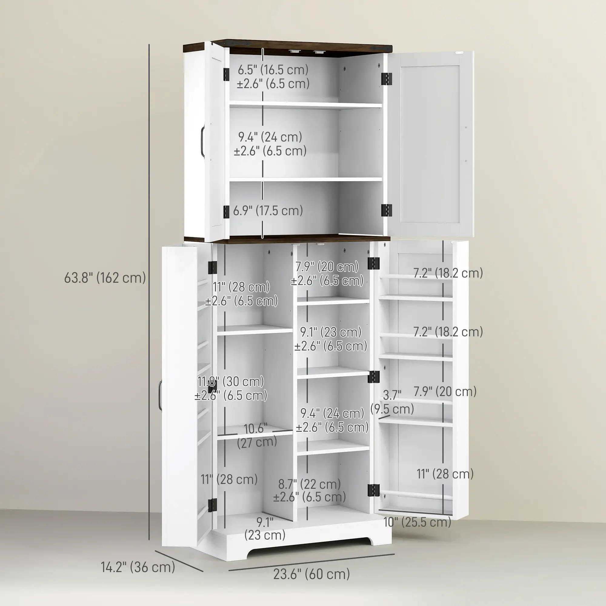 64" Tall Kitchen Pantry Cabinet, Adjustable Shelves, White - Image 3