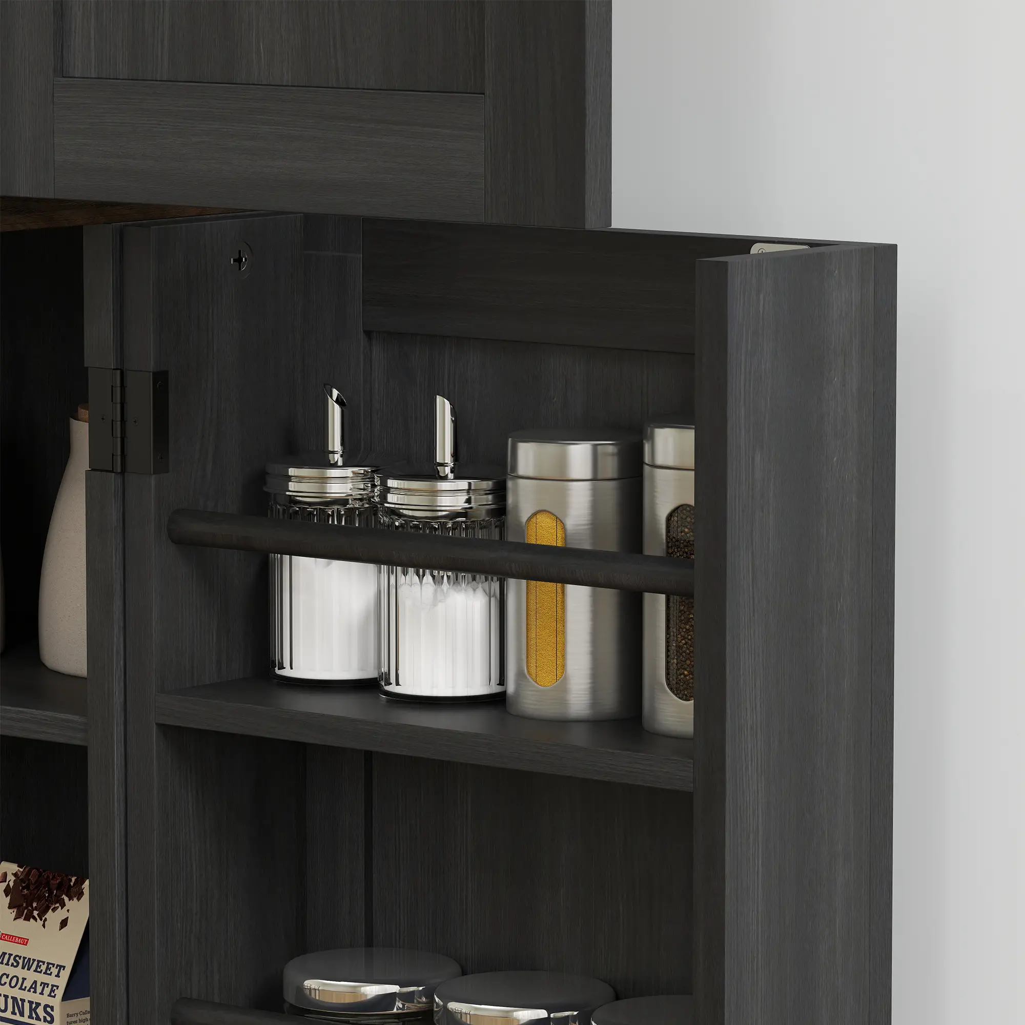 64" Tall Kitchen Pantry Cabinet, Spice Racks, Adjustable Shelves, Black - Image 10