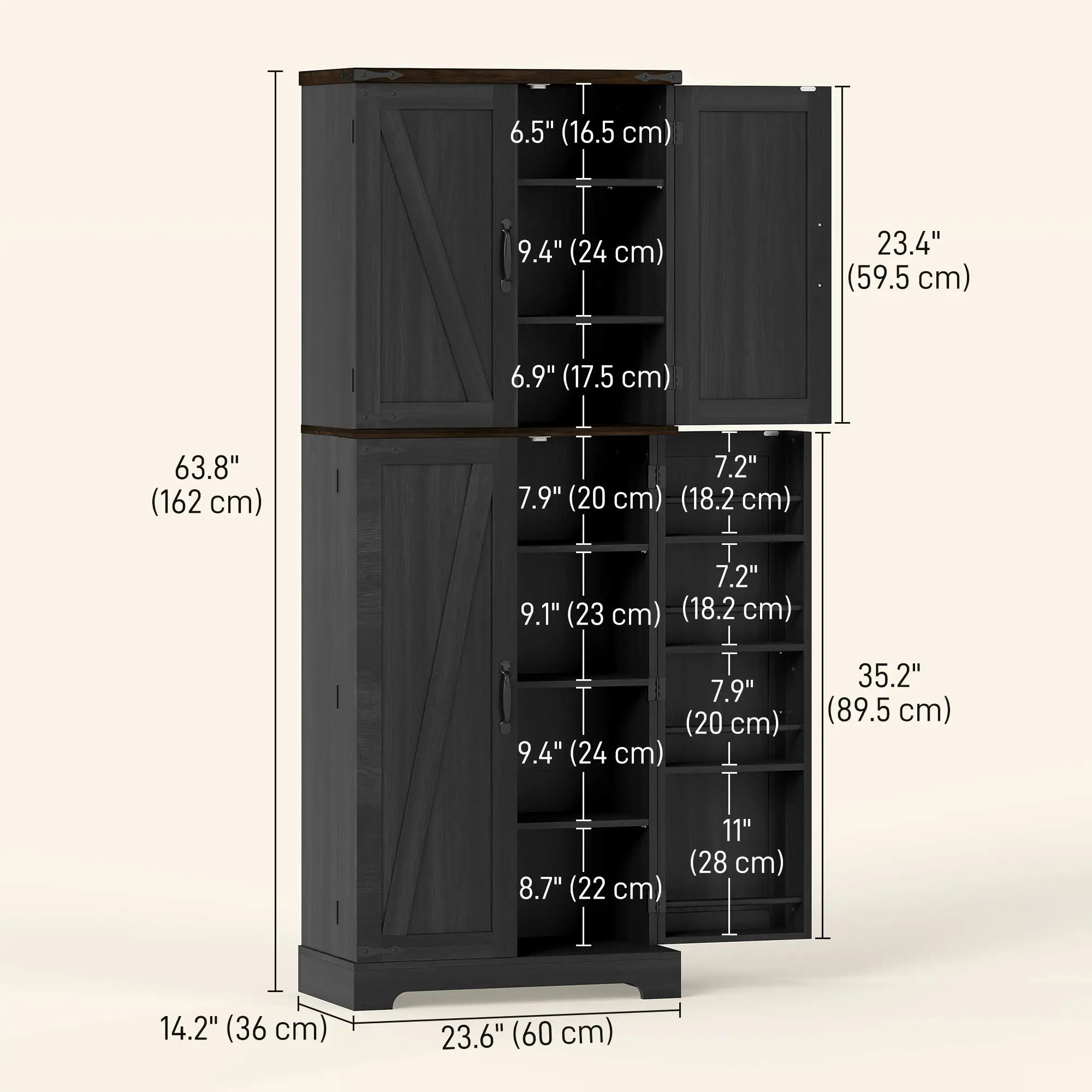 64" Tall Kitchen Pantry Cabinet, Spice Racks, Adjustable Shelves, Black - Image 3