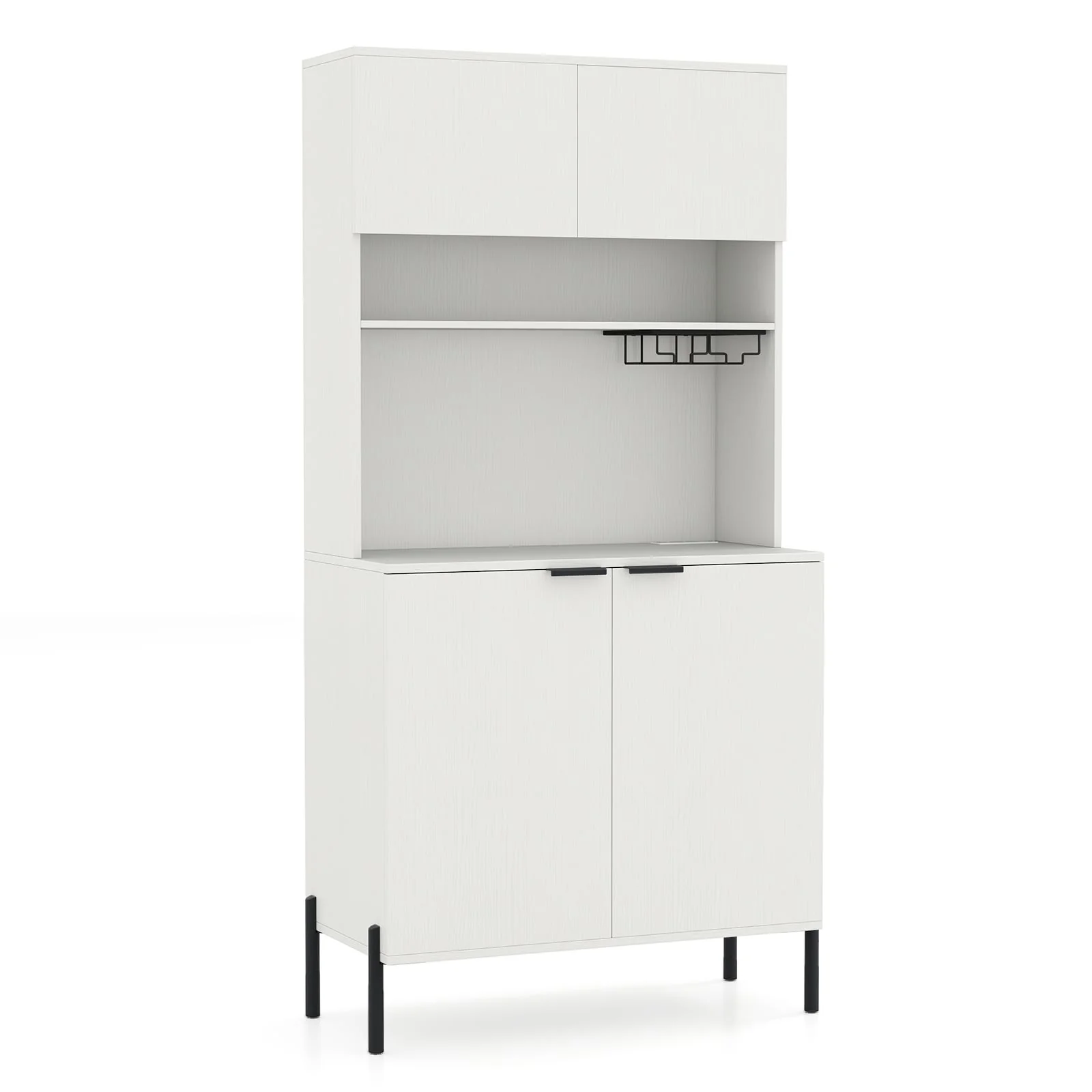 64.5 Inches Tall Kitchen Pantry Cabinet with Charging Station and Wine Glass Rack, White - Image 5