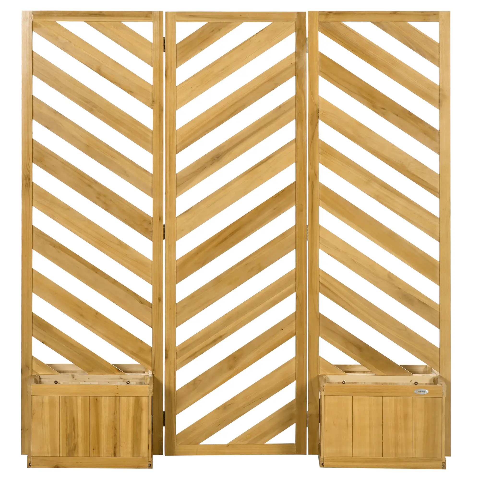 65" Folding Privacy Screen With Planters, For Patio Deck, Brown - Image 13