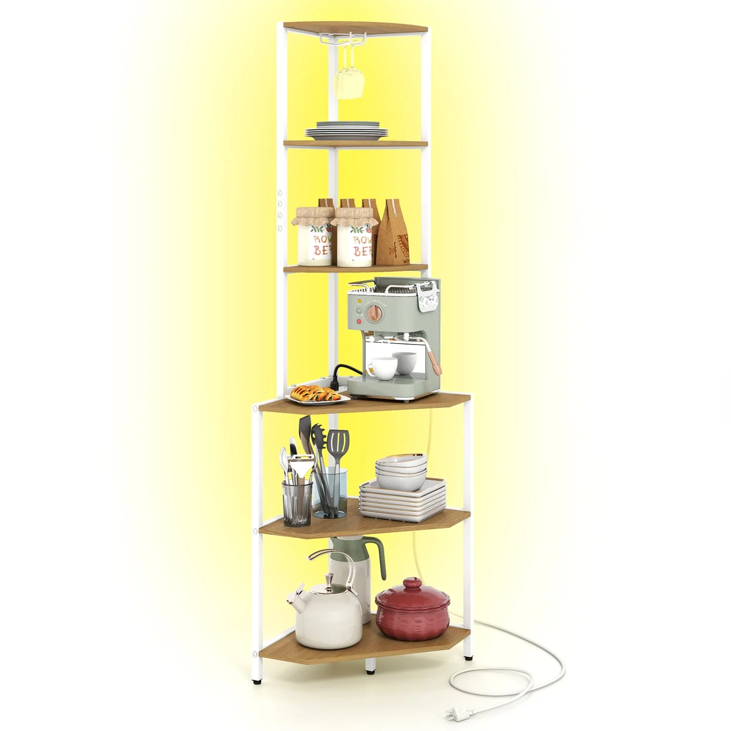 65 Inch 6-Tier Corner Shelf with Charging Station