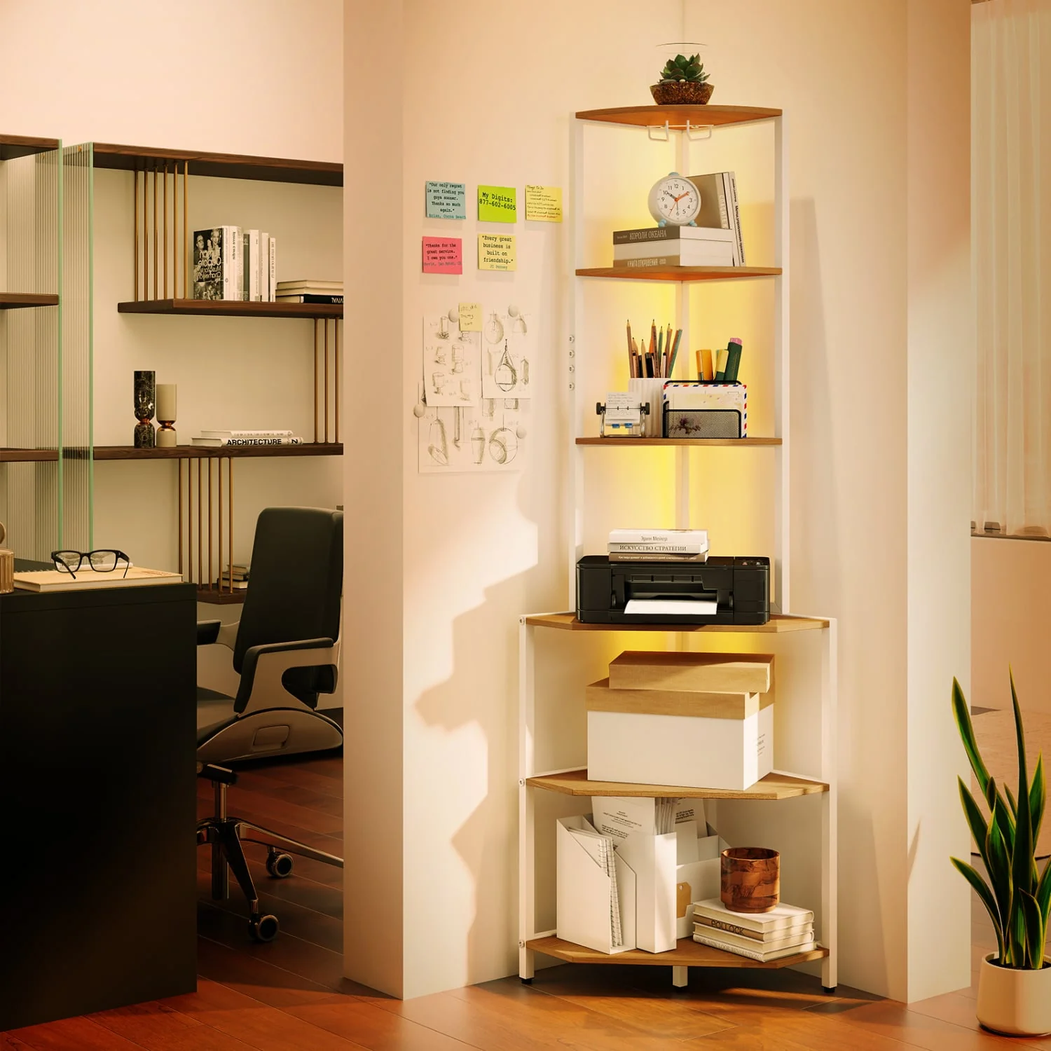 65 Inch 6-Tier Corner Shelf with Charging Station - Image 2